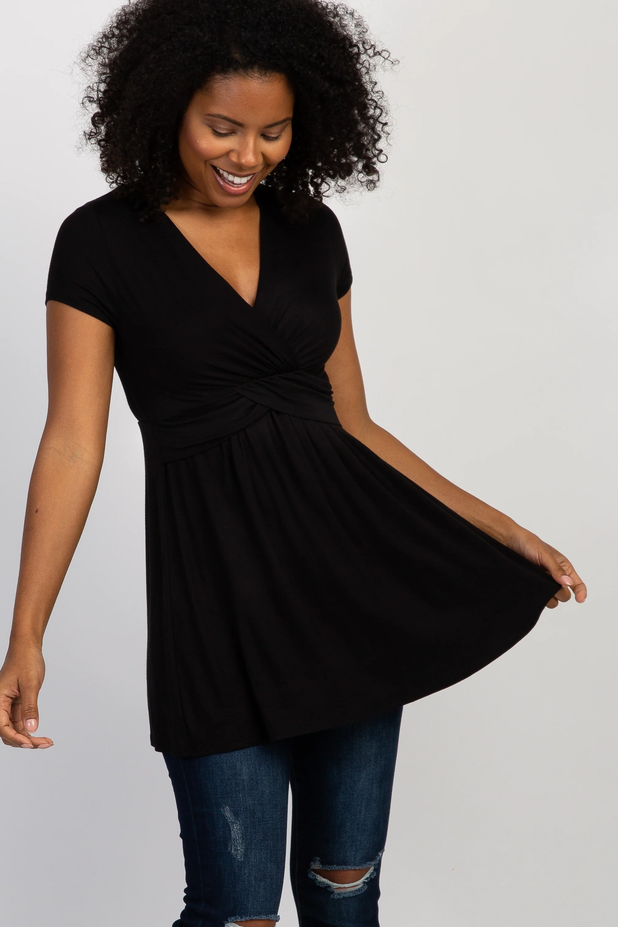 PinkBlush Black Draped Front Maternity/Nursing Top - Image 6