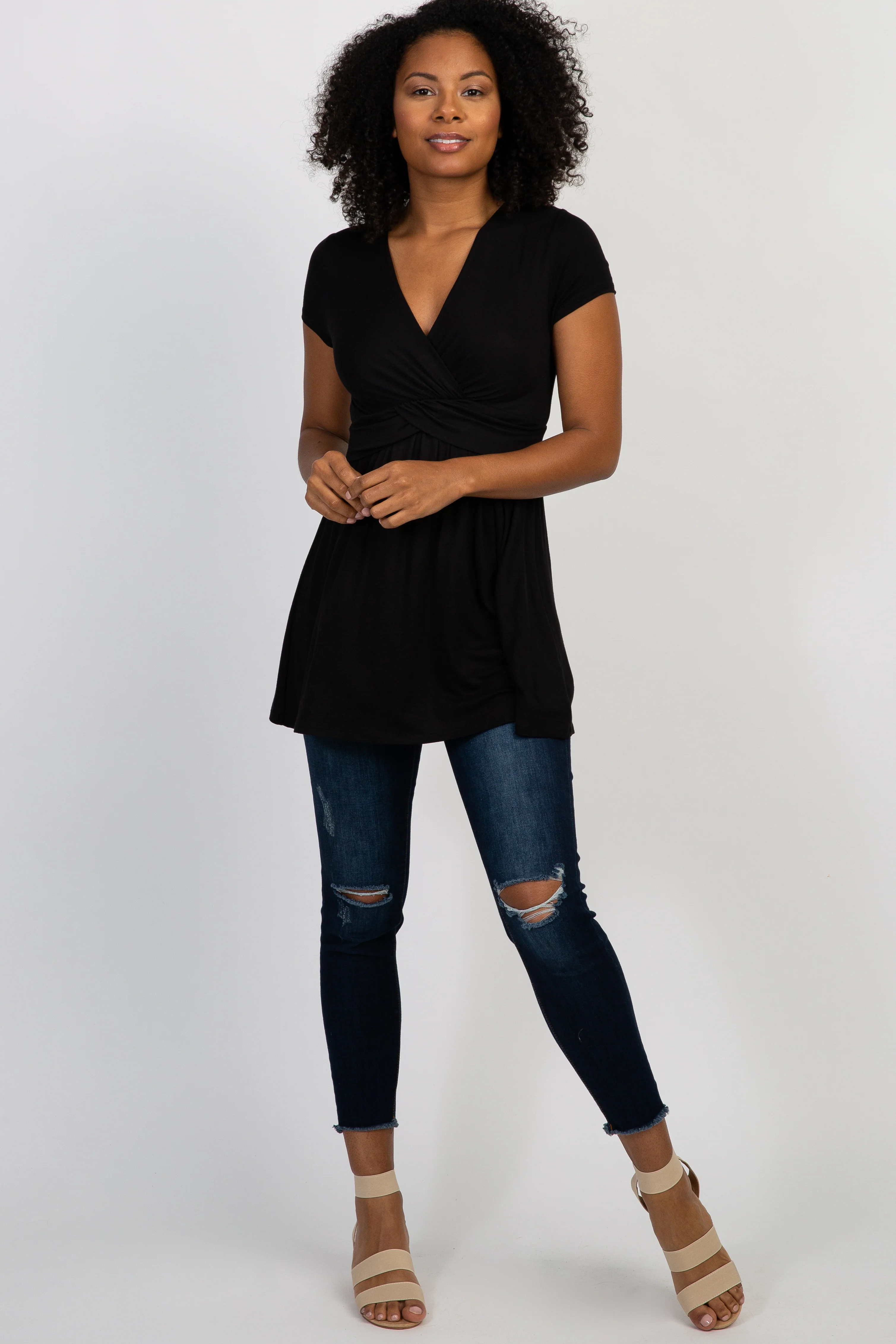PinkBlush Black Draped Front Nursing Top - Image 5