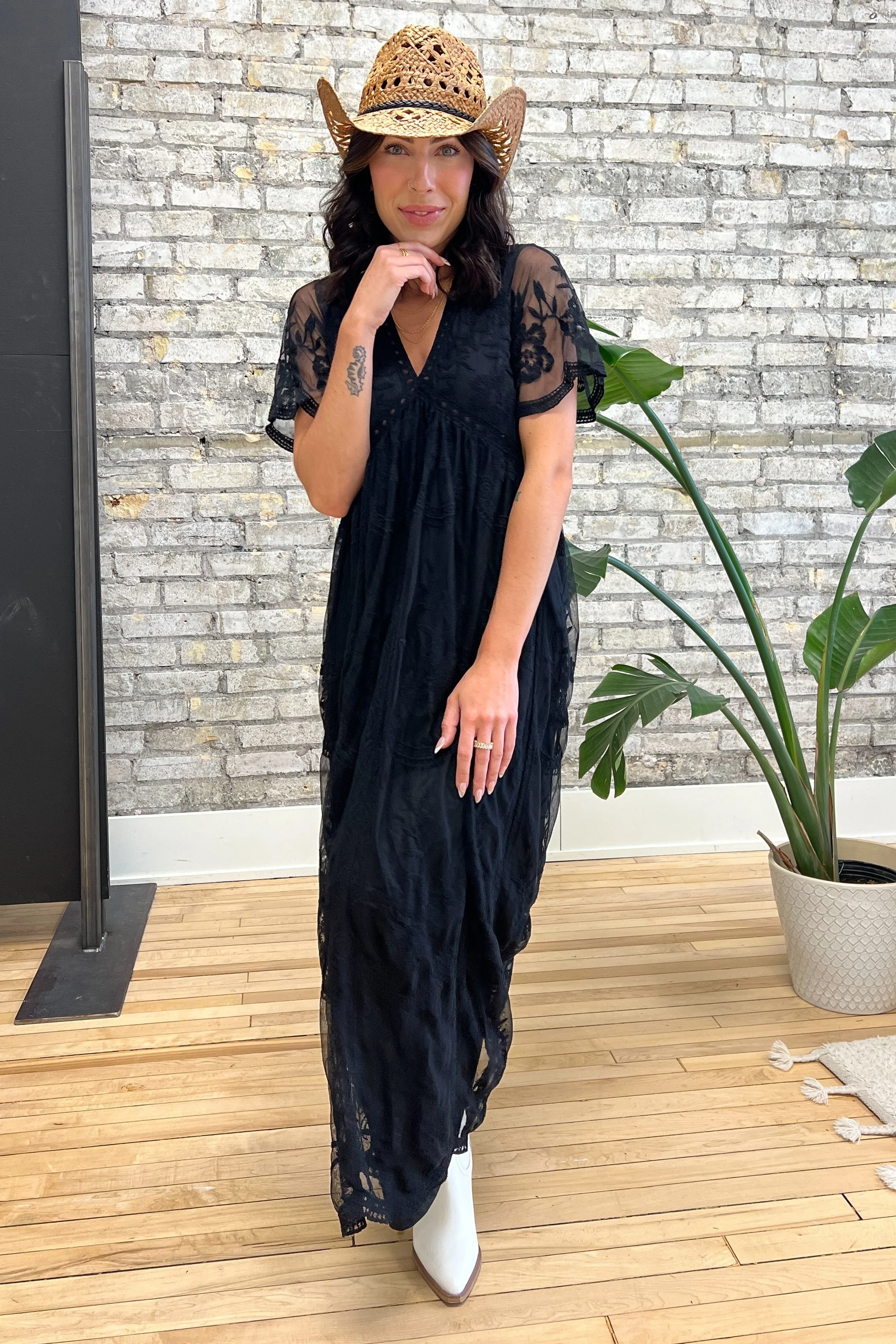 PinkBlush Black Lace Mesh Overlay Maxi Dress - Image 6