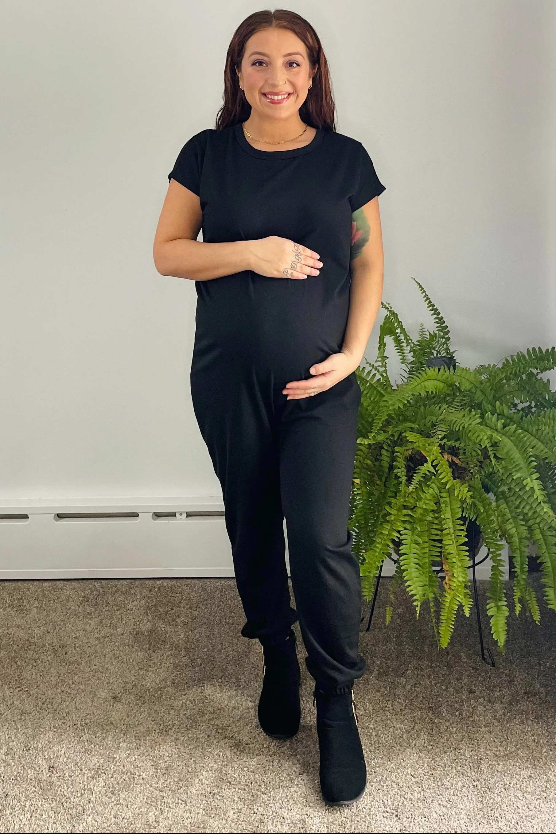 PinkBlush Black Short Sleeve Maternity Jumpsuit - Image 5