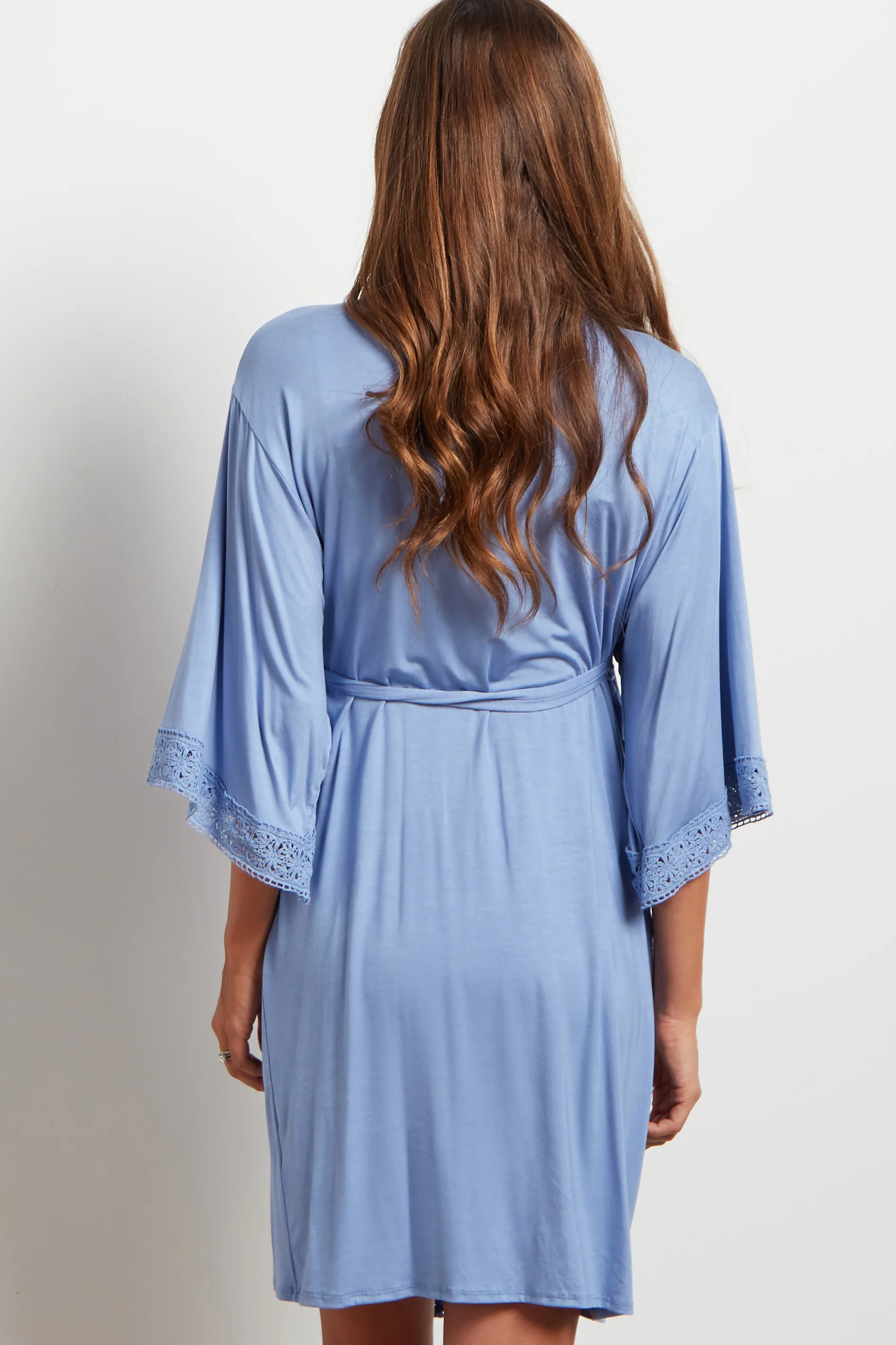 PinkBlush Blue Crochet Trim Delivery/Nursing Maternity Robe - Image 3