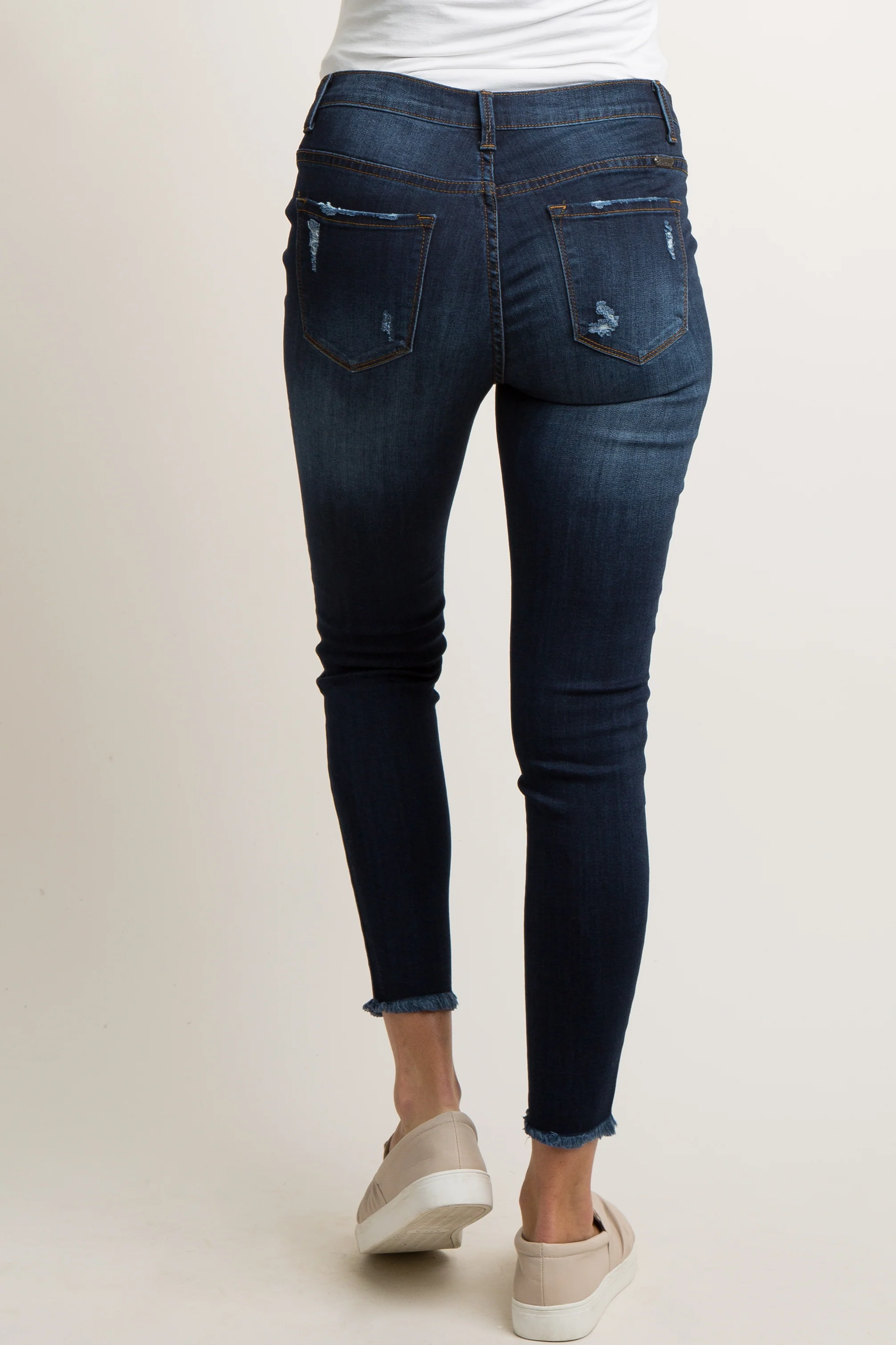 PinkBlush Blue Dark Wash Slightly Distressed Skinny Jeans - Image 4