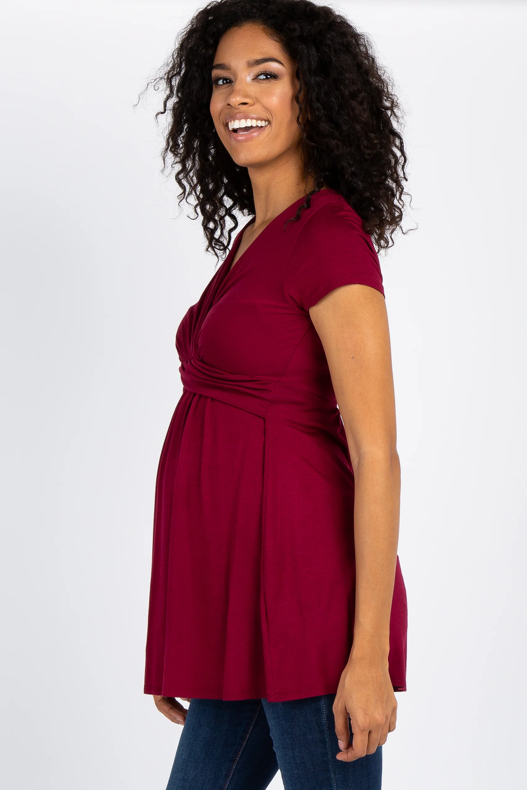PinkBlush Burgundy Draped Front Maternity/Nursing Top - Image 2