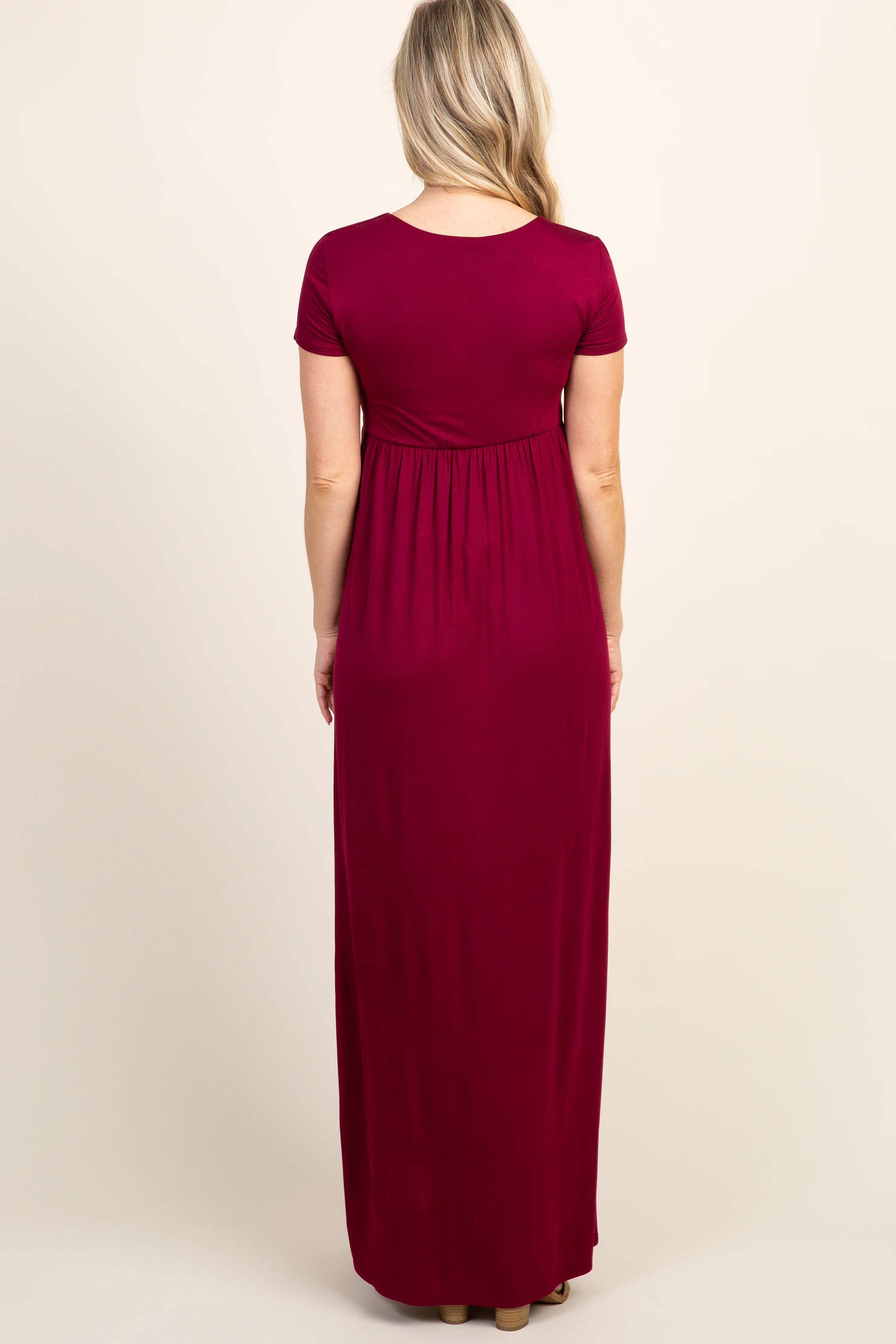PinkBlush Burgundy Draped Maternity/Nursing Maxi Dress - Image 3