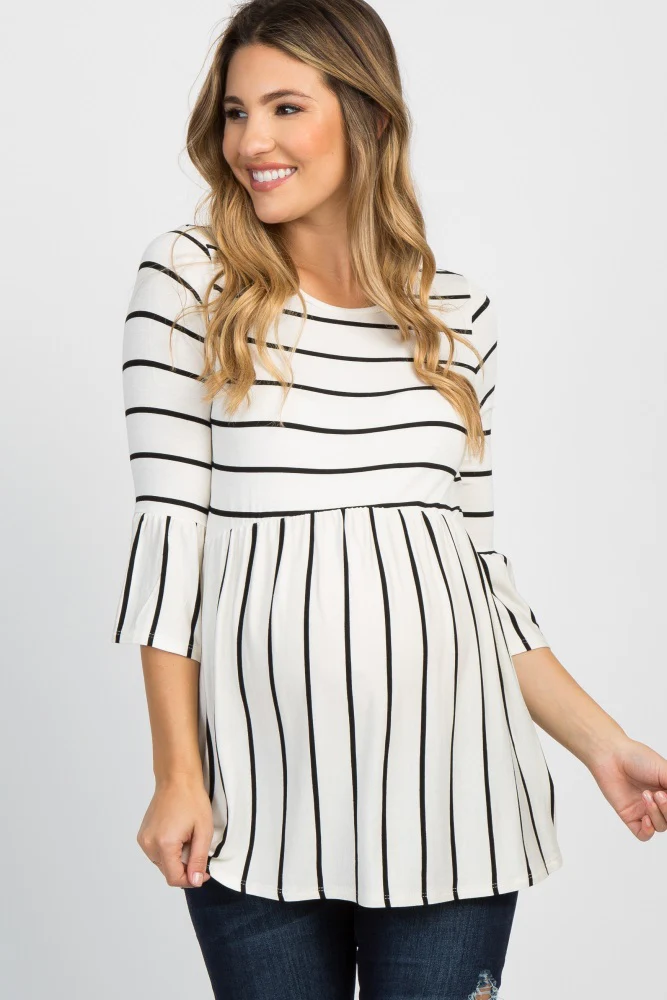 PinkBlush Ivory Striped Peplum Ruffle Maternity Top - Image 2