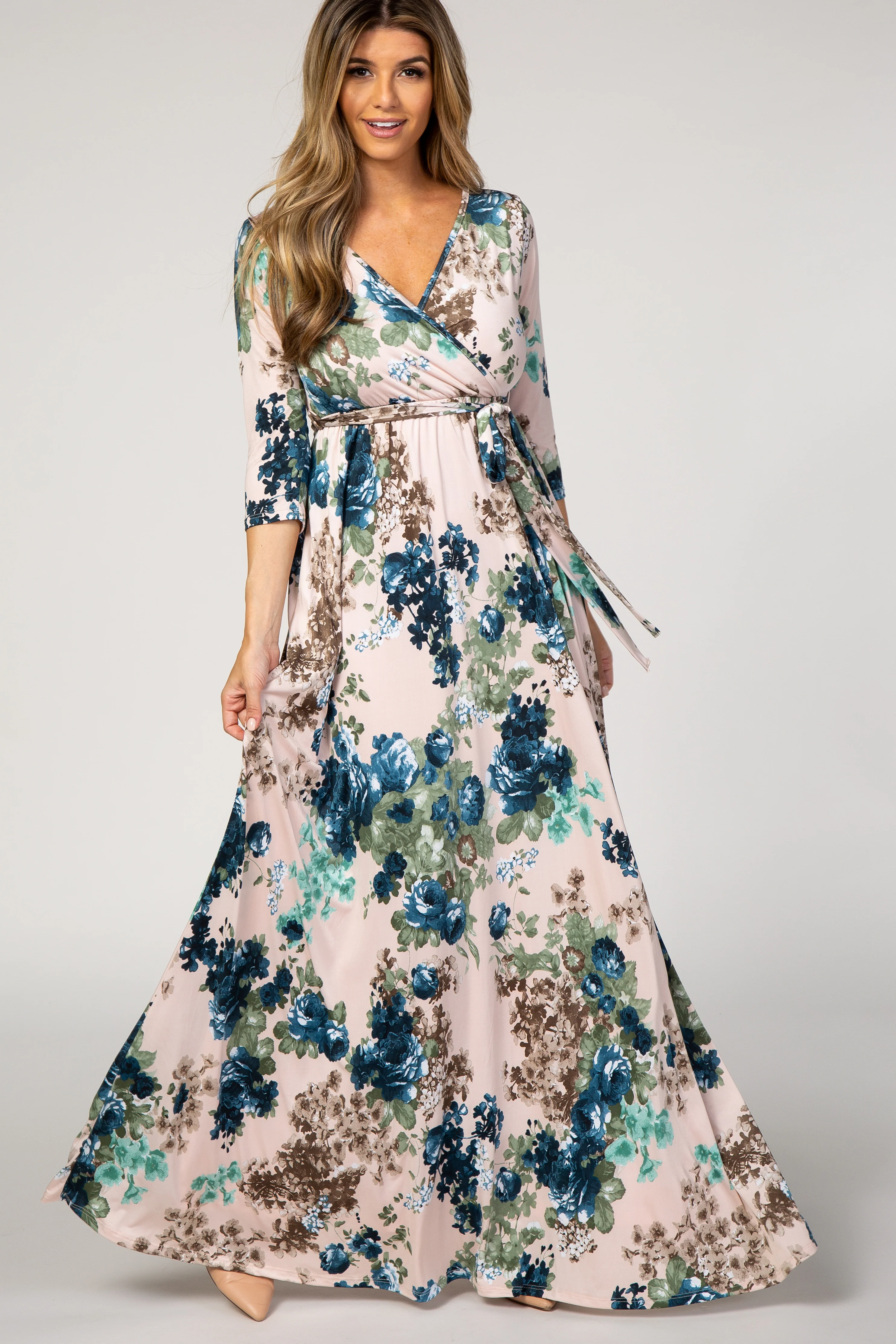 PinkBlush Light Pink Floral Sash Tie Maternity/Nursing Dress - Image 5