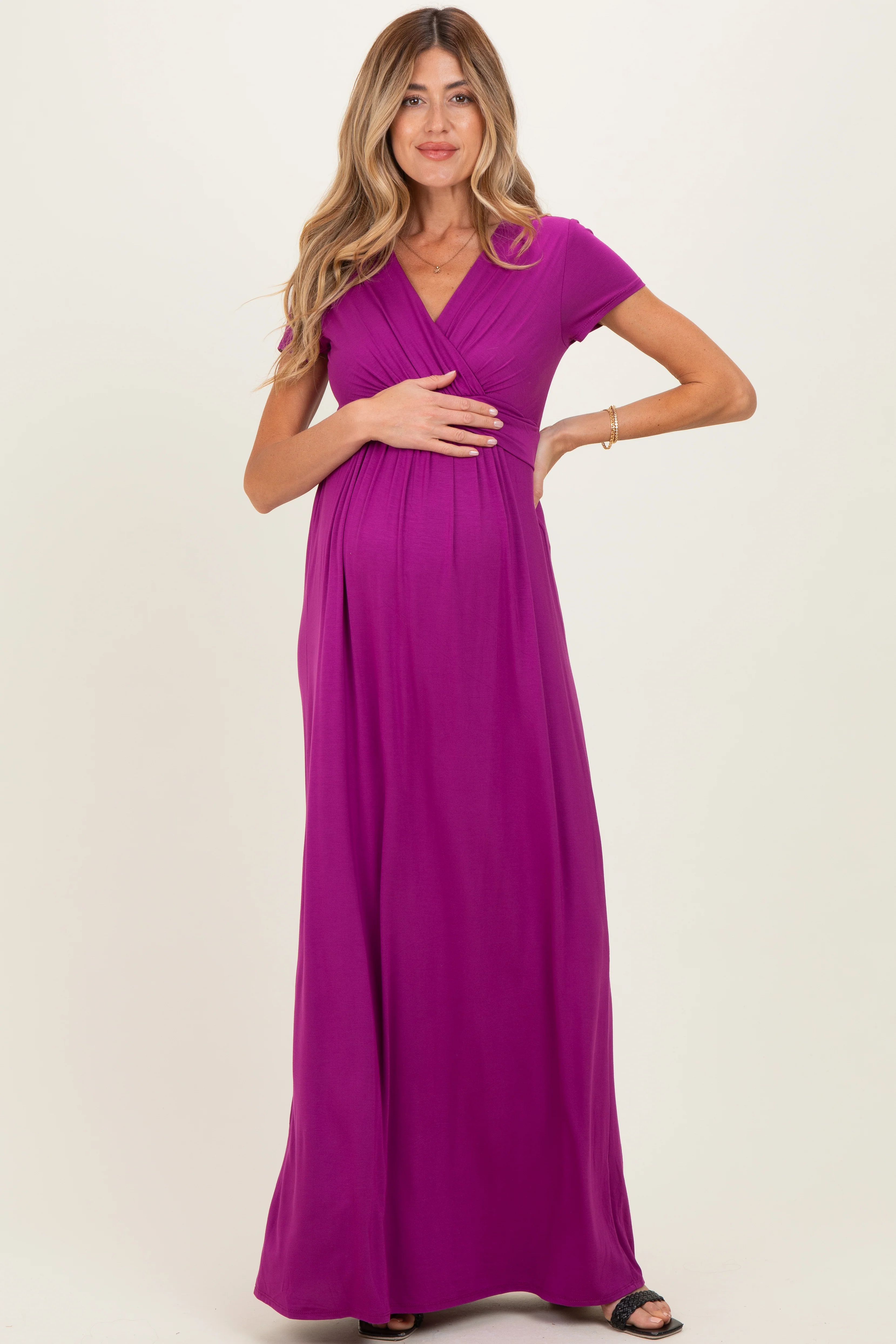 PinkBlush Magenta Draped Maternity/Nursing Maxi Dress - Image 2