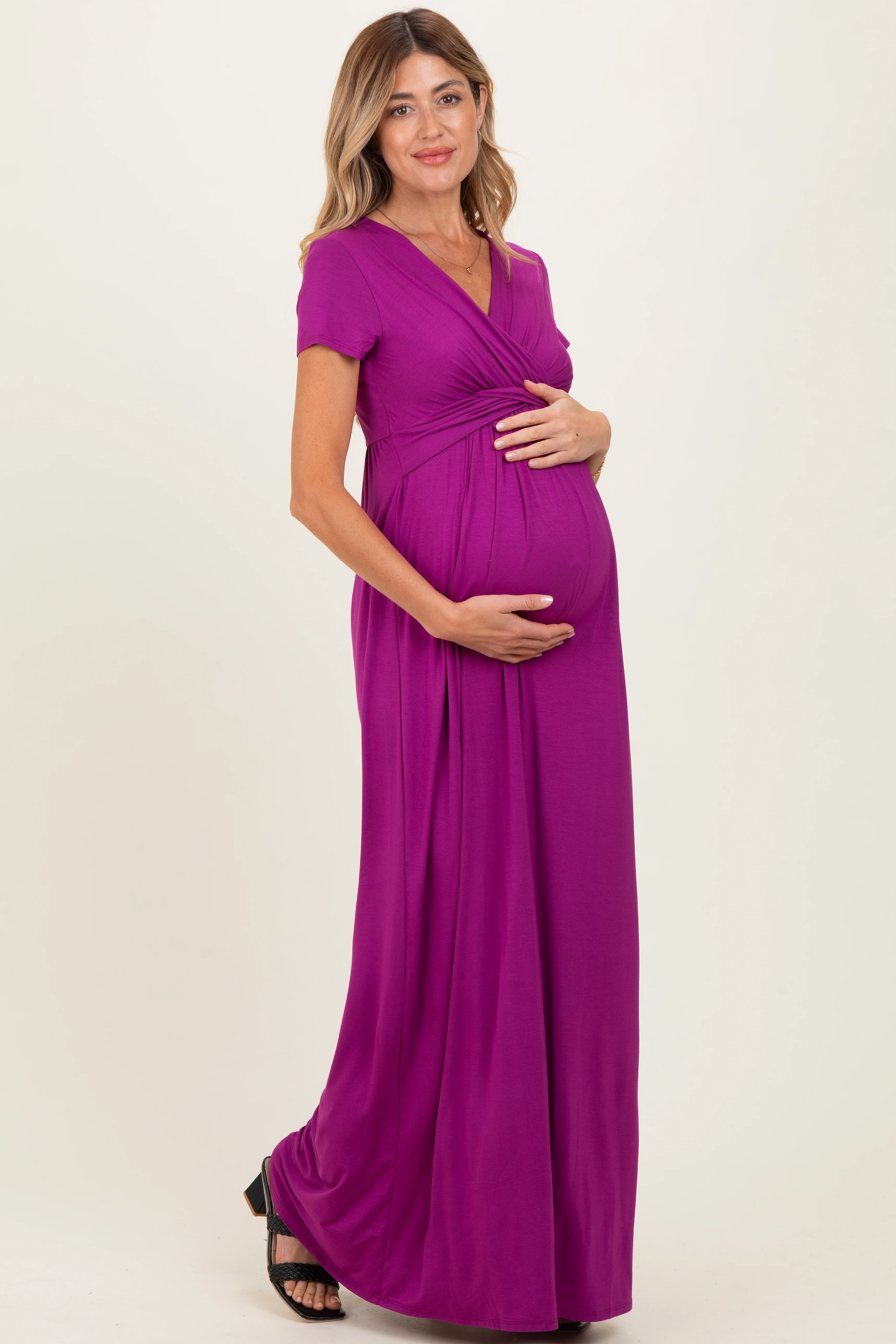 PinkBlush Magenta Draped Maternity/Nursing Maxi Dress - Image 3