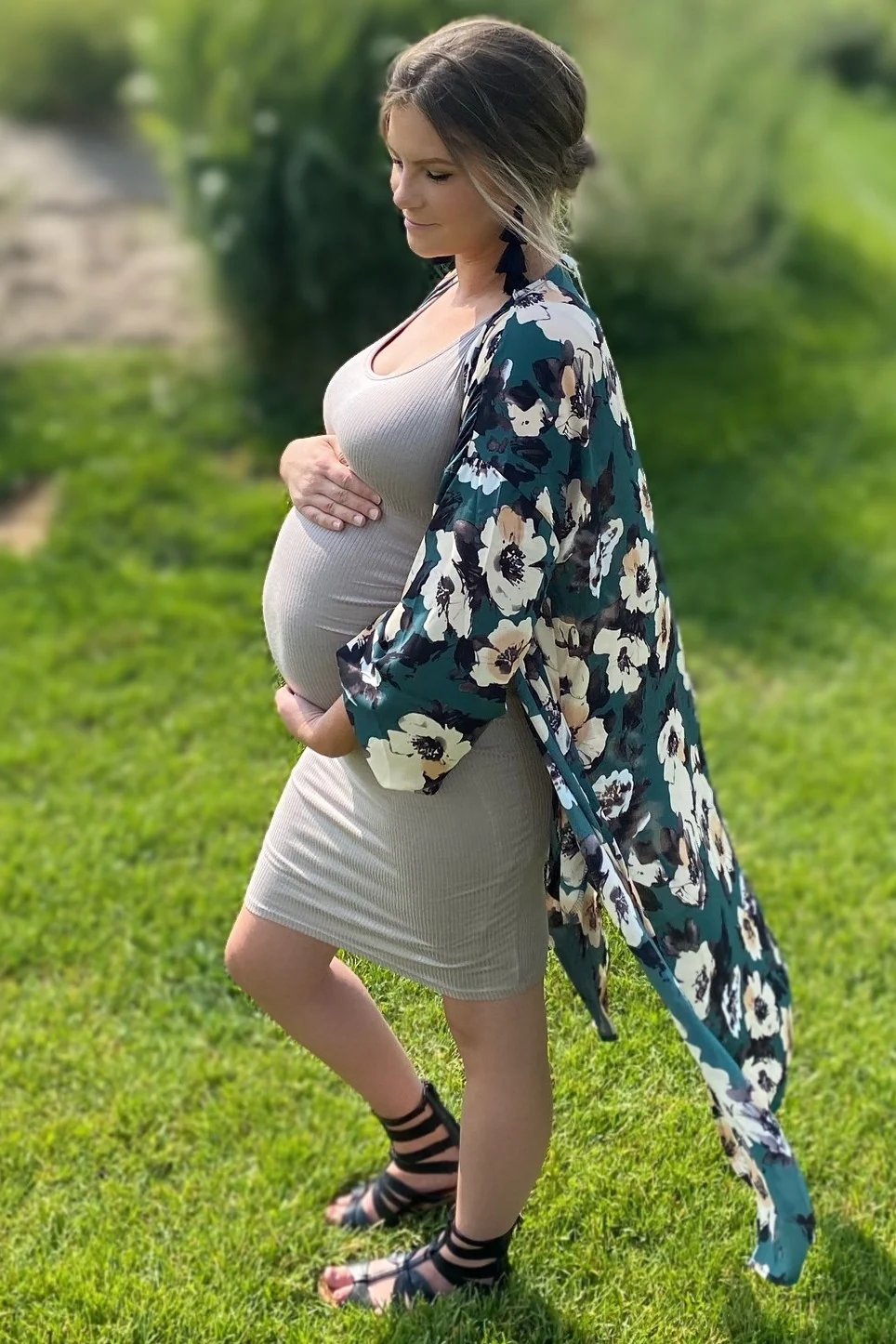 PinkBlush Mocha Ribbed Ruched Sleeveless Maternity Dress - Image 6