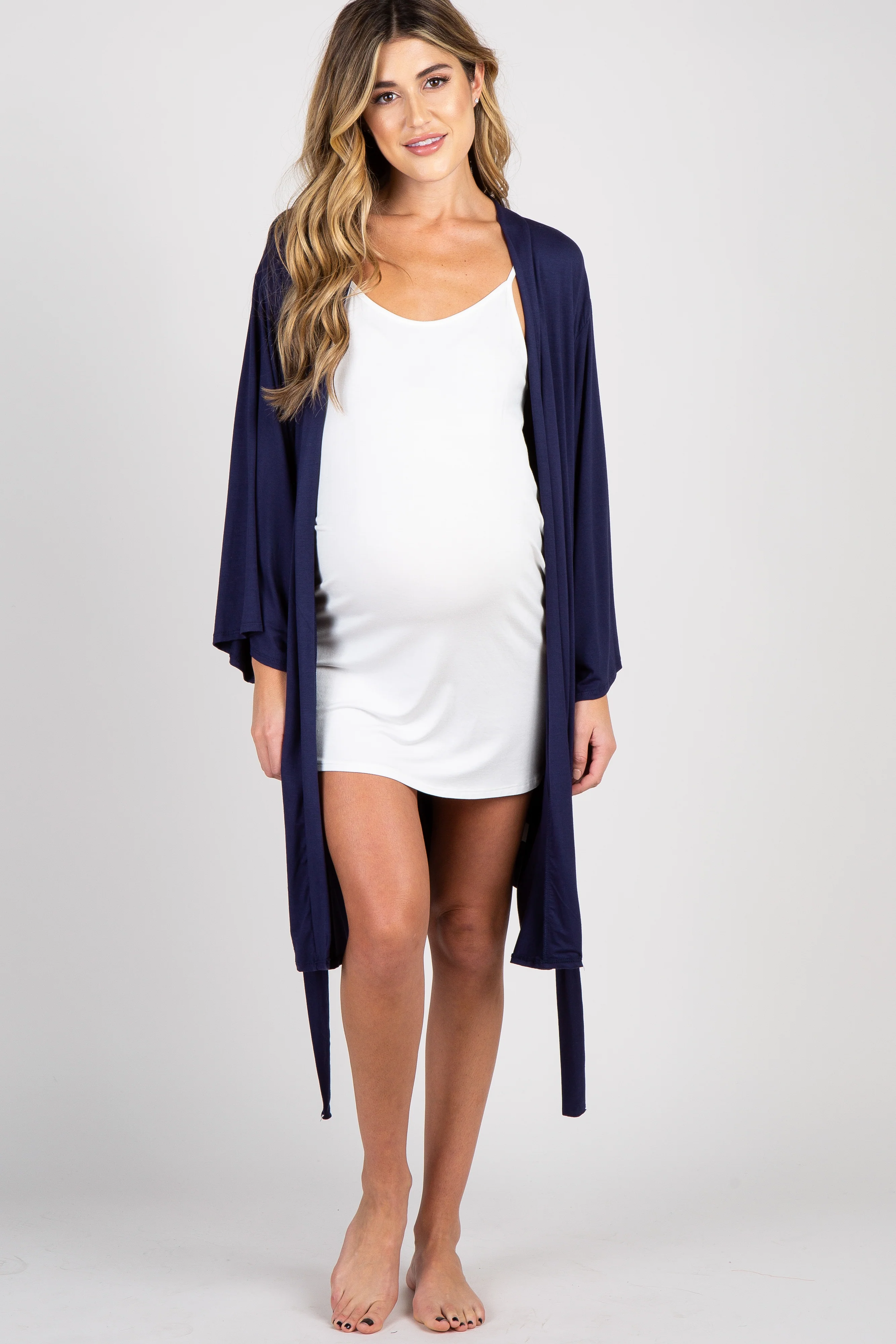 PinkBlush Navy Blue Delivery/Nursing Maternity Robe - Image 4