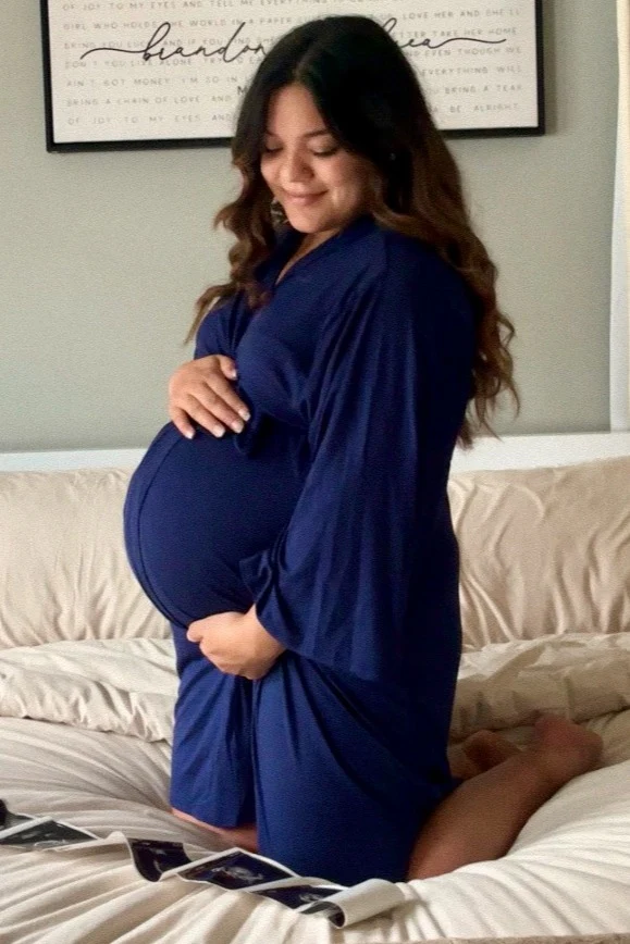 PinkBlush Navy Blue Delivery/Nursing Maternity Robe - Image 5