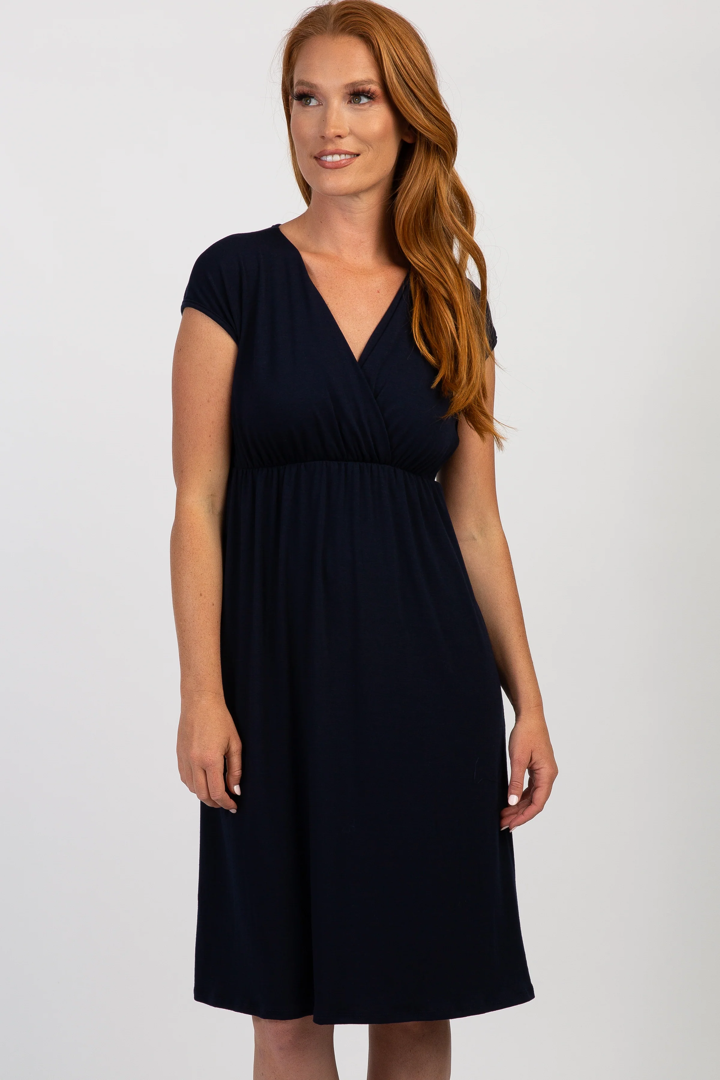 PinkBlush Navy Blue Draped Nursing Dress - Image 2