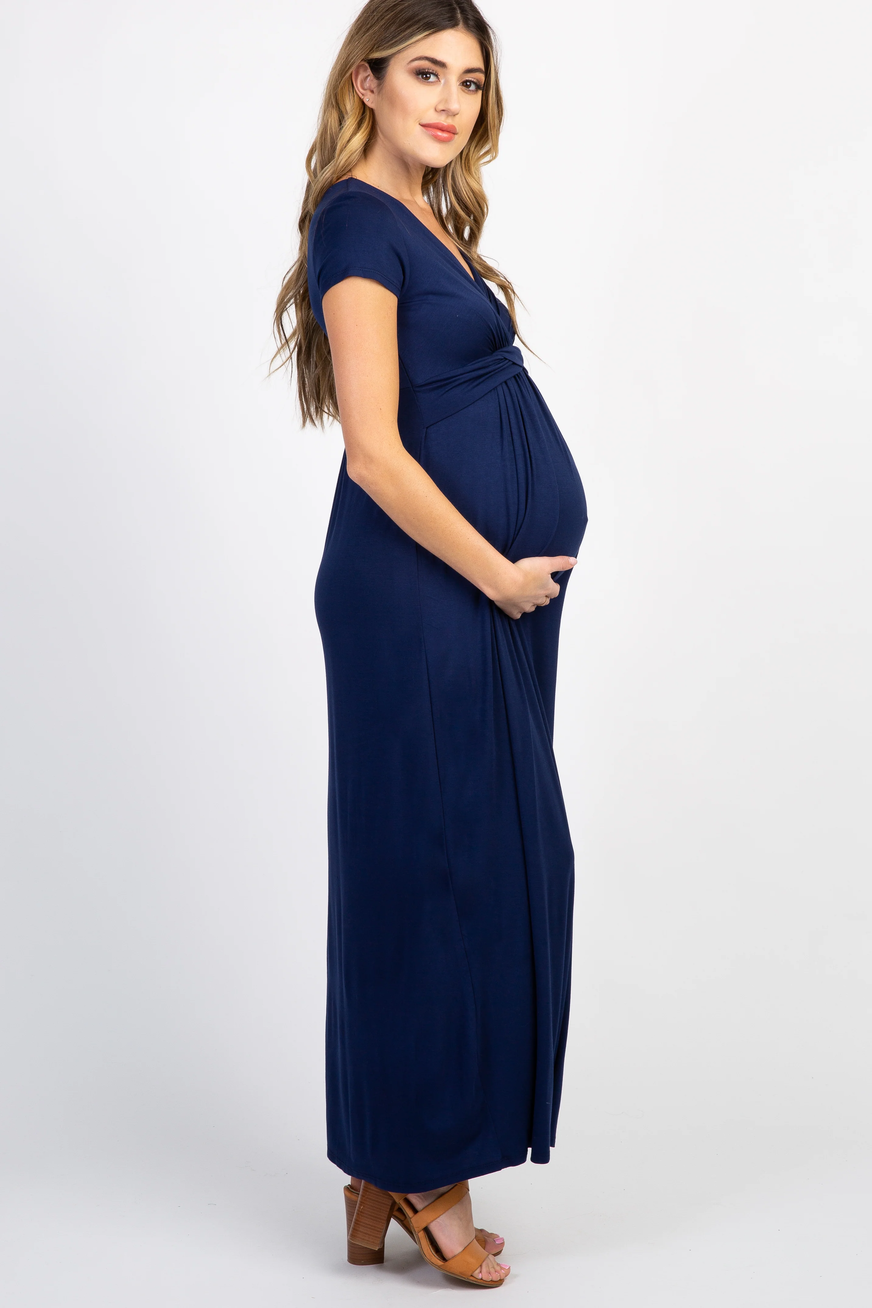 PinkBlush Navy Draped Maternity/Nursing Maxi Dress - Image 2