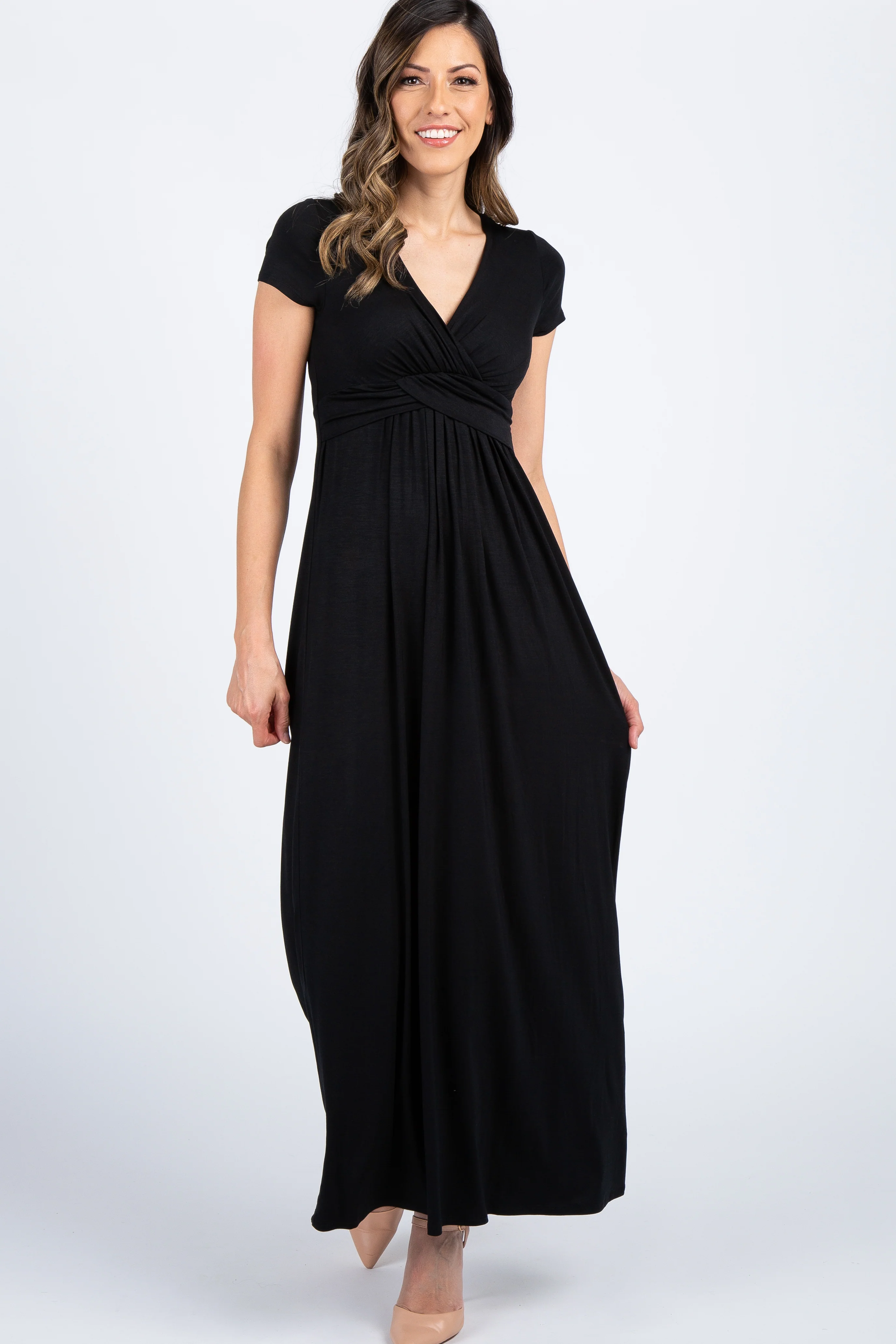 PinkBlush Petite Black Draped Maternity/Nursing Maxi Dress - Image 5