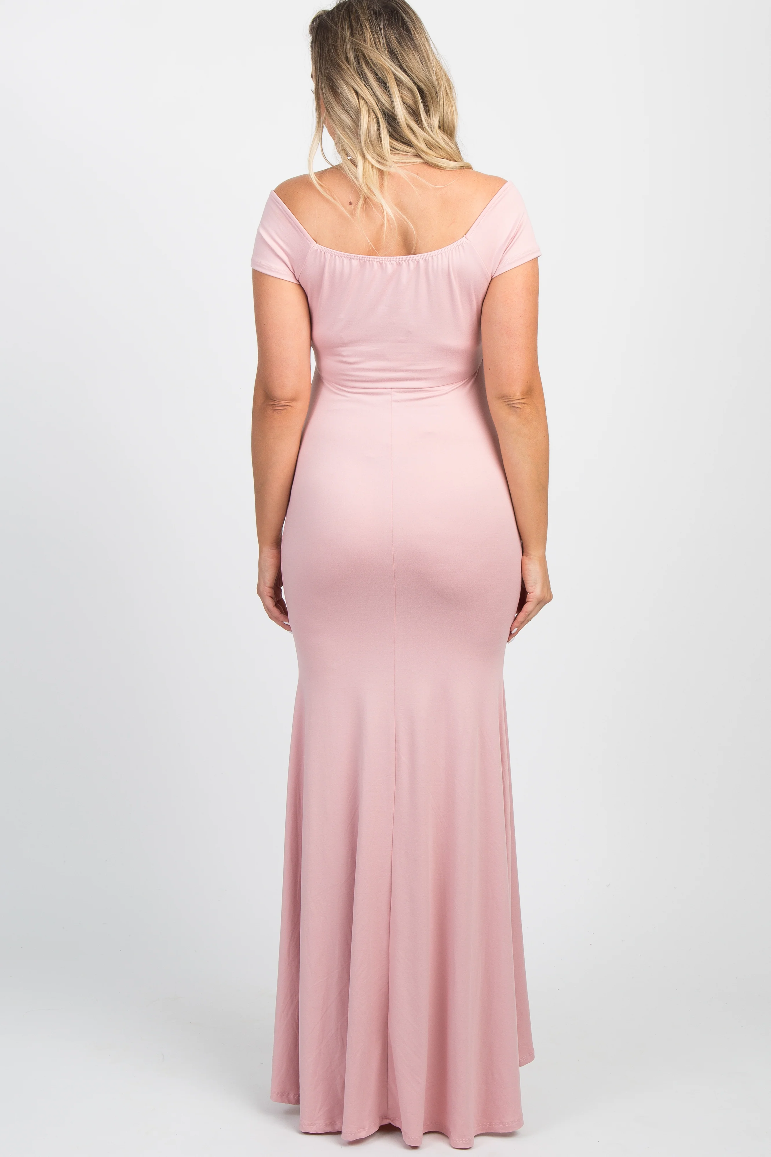 PinkBlush Pink Off Shoulder Wrap Maternity Photoshoot Gown/Dress - Image 3