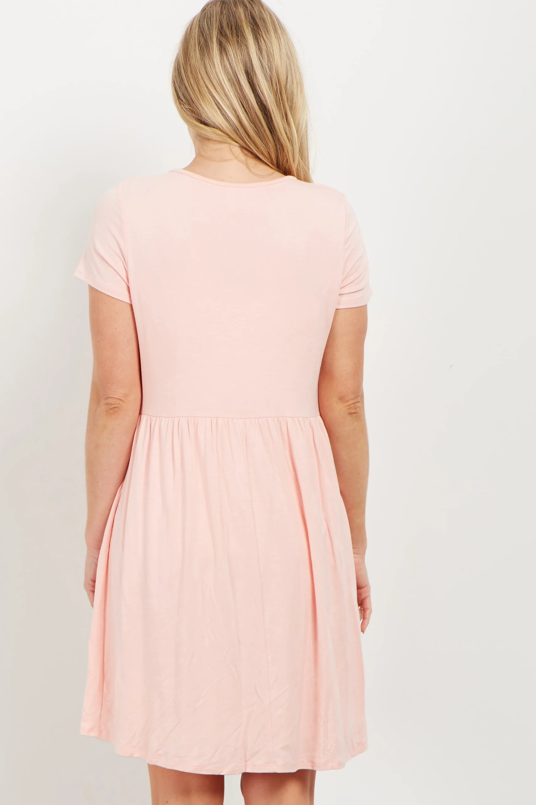 PinkBlush Pink Solid Crochet Trim Maternity Shift Dress - Image 3
