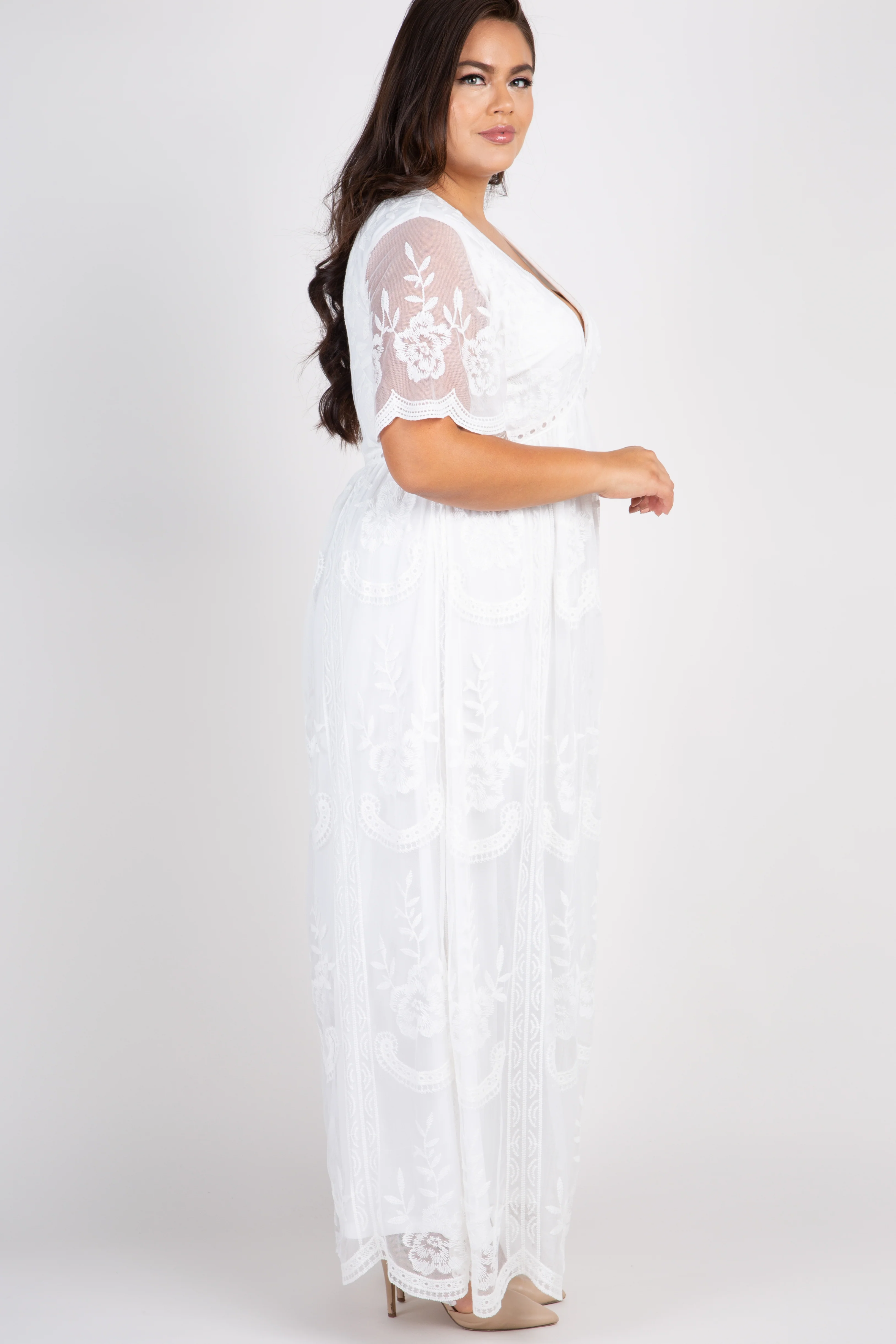 PinkBlush White Lace Mesh Overlay Plus Maxi Dress - Image 2