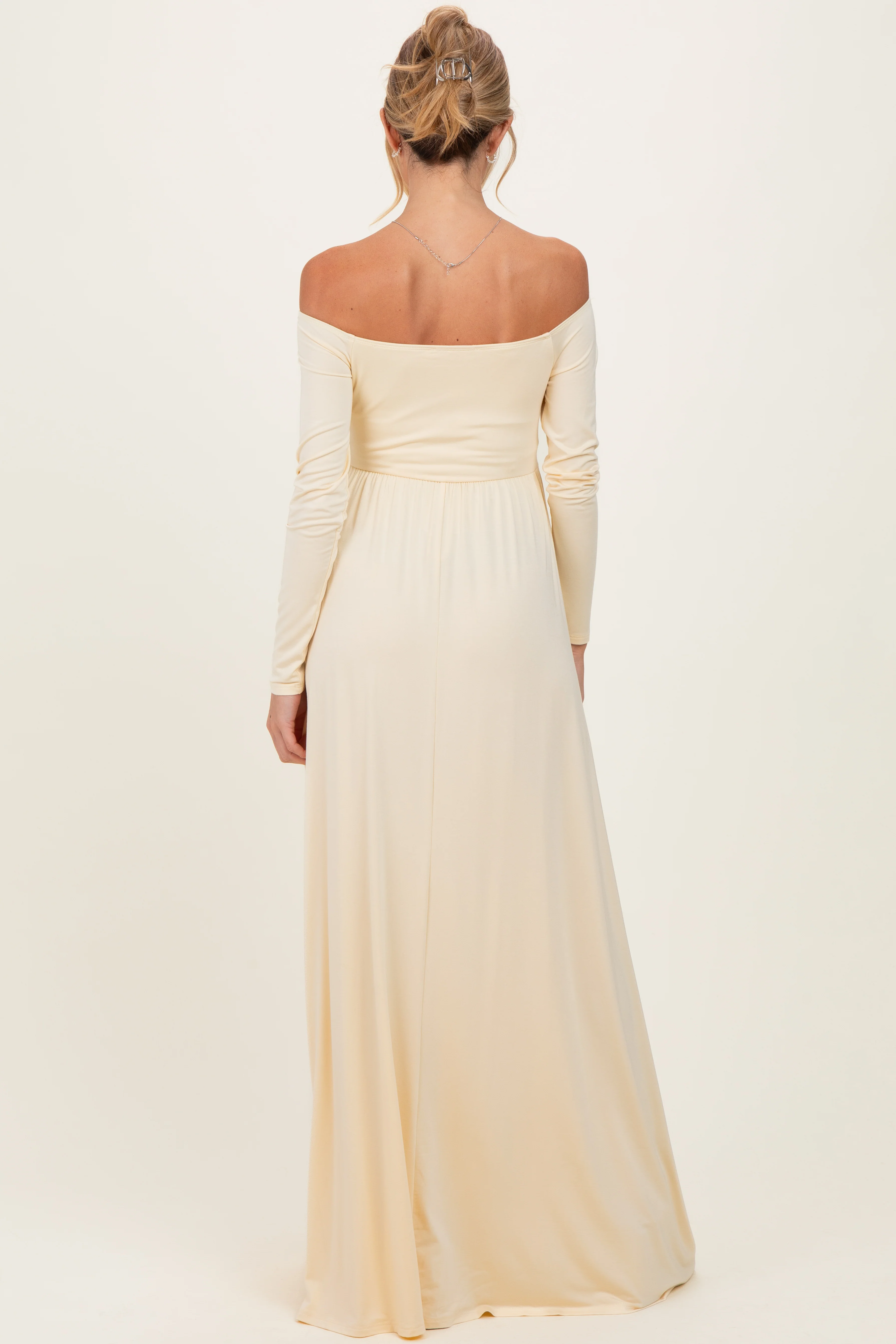 PinkBlush Yellow Off Shoulder Maternity Maxi Dress - Image 3