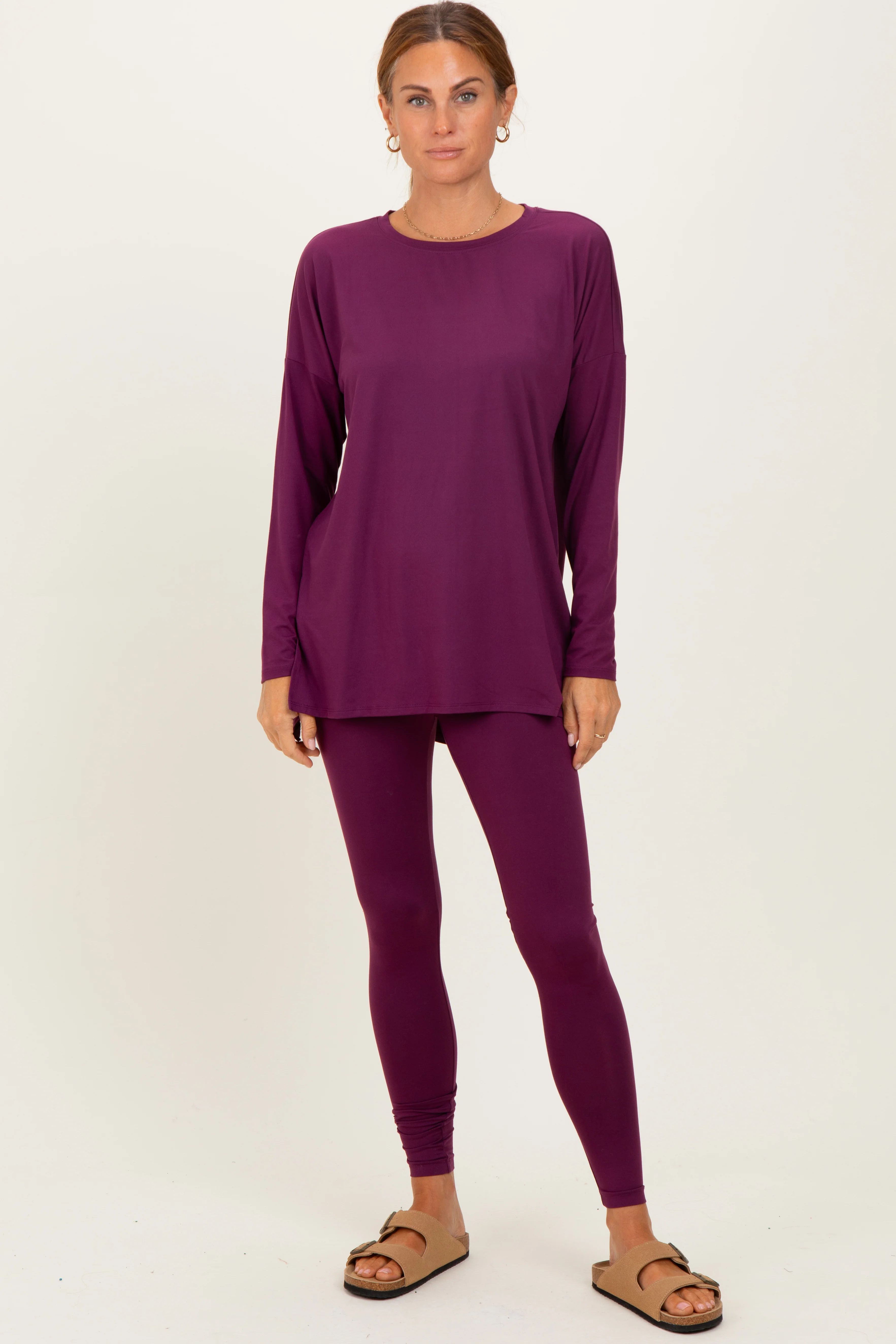 Plum Brushed Knit Maternity Oversized Top and Legging Set - Image 5
