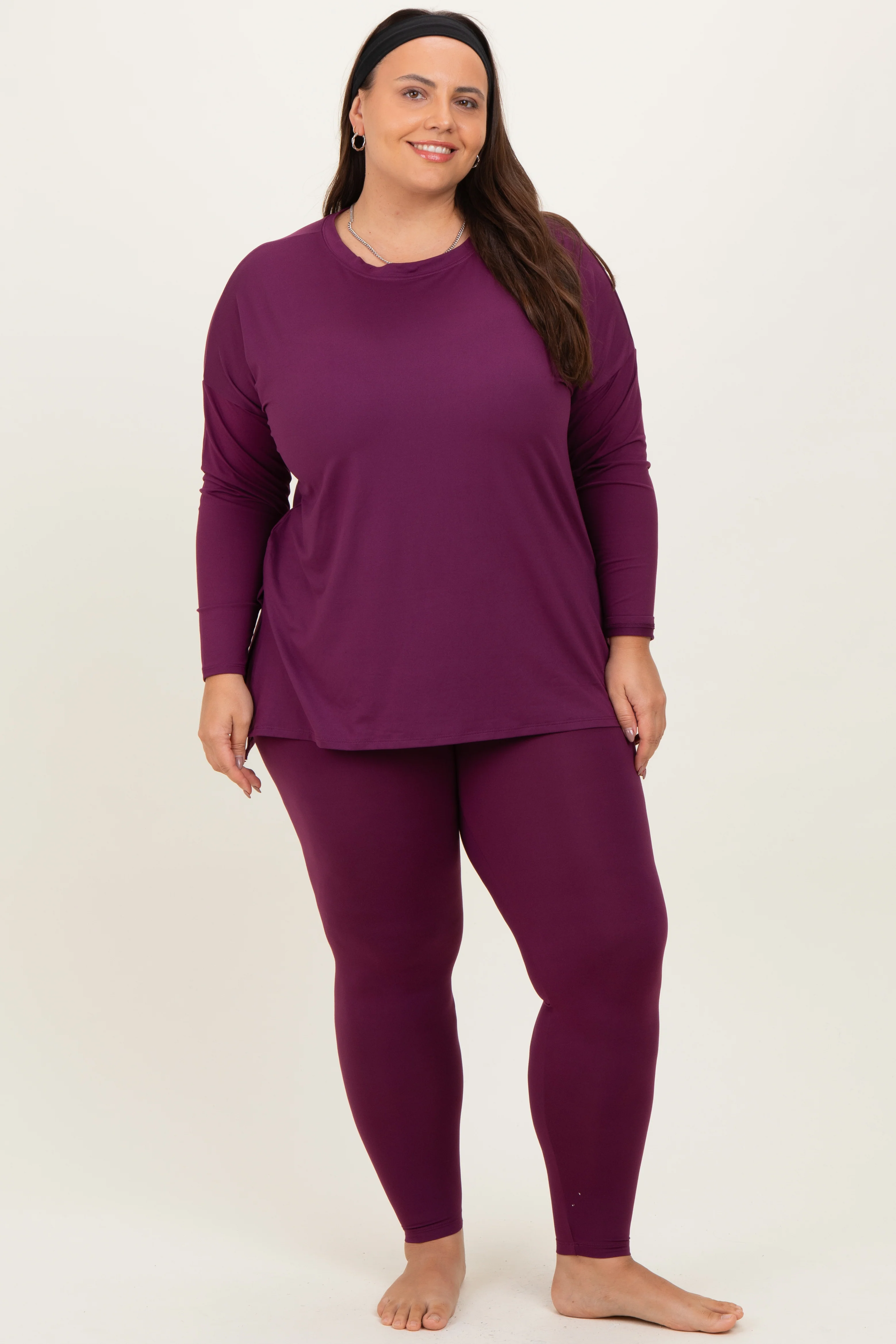 Plum Brushed Knit Oversized Top and Legging Maternity Plus Set - Image 5