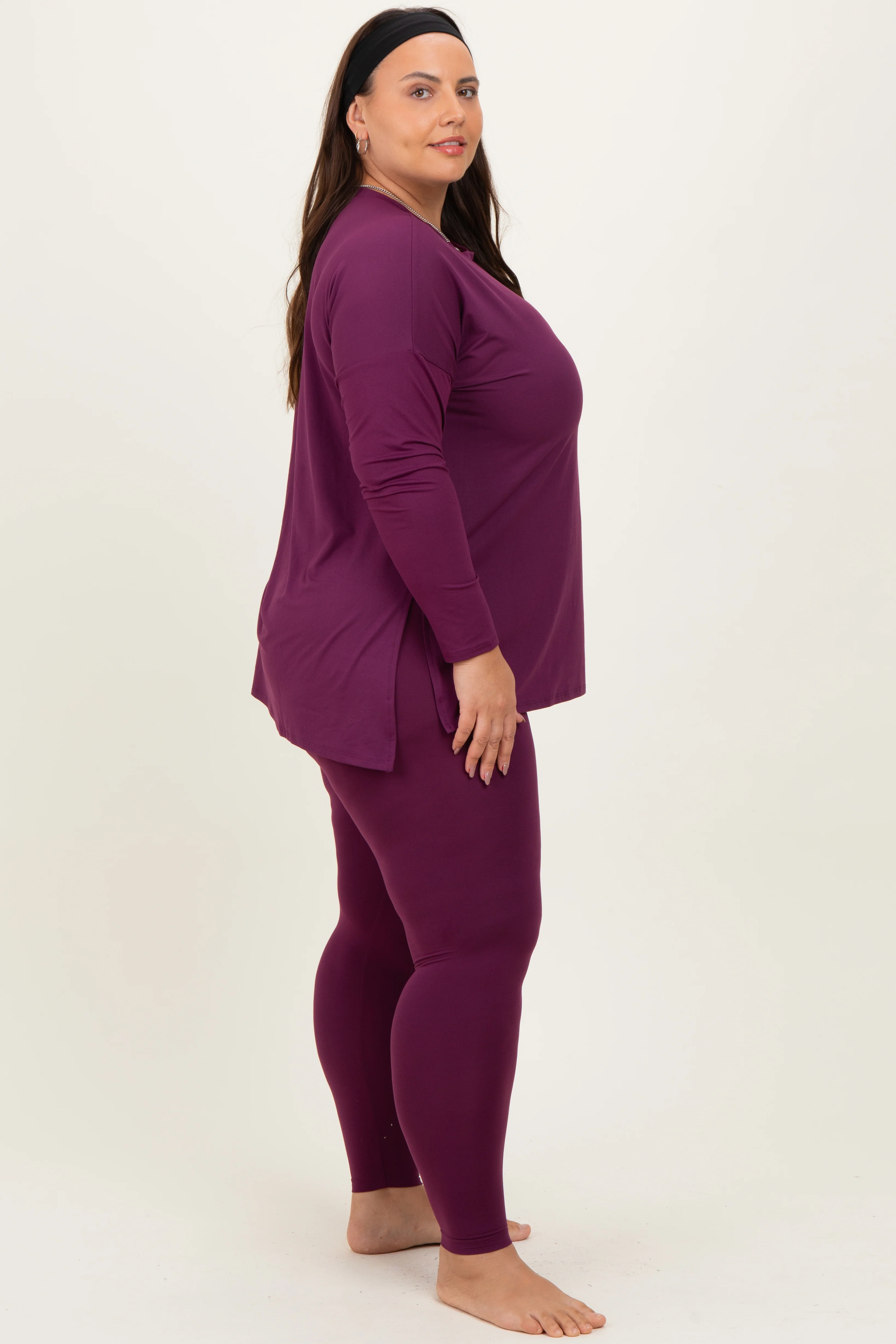 Plum Brushed Knit Oversized Top and Legging Plus Set - Image 3