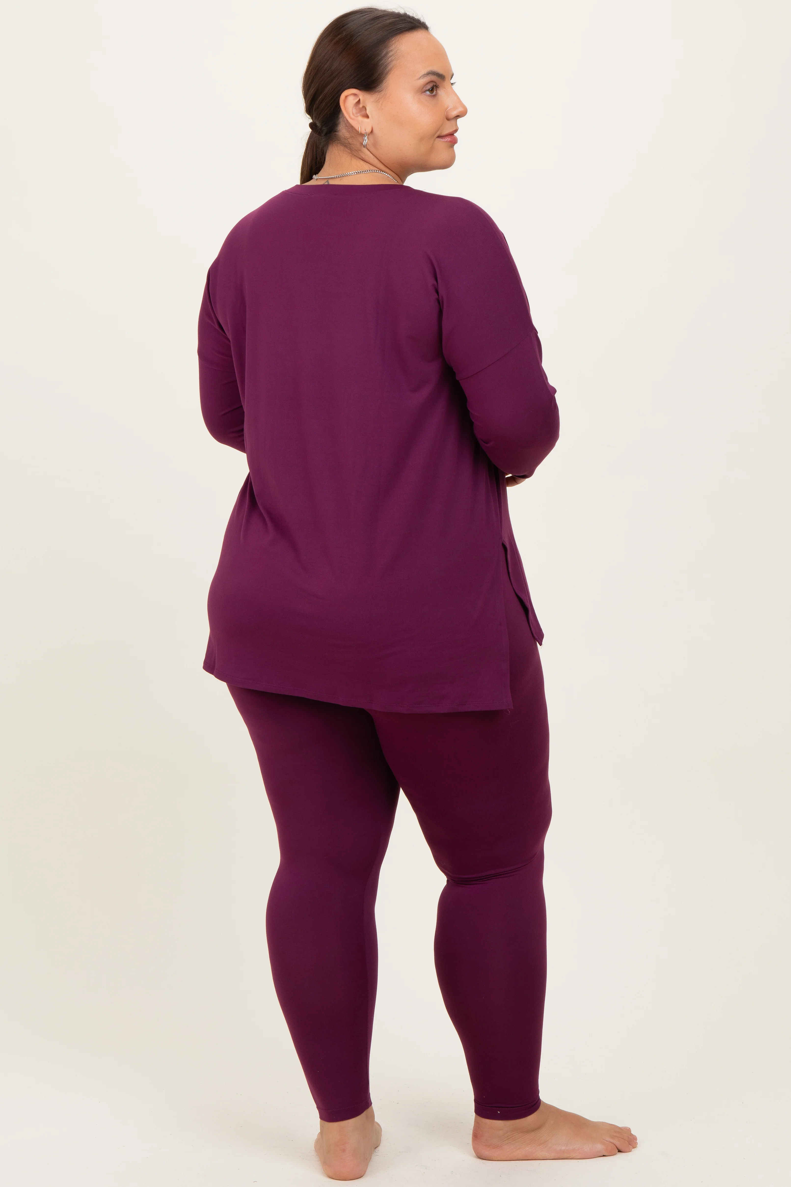 Plum Brushed Knit Oversized Top and Legging Plus Set - Image 4