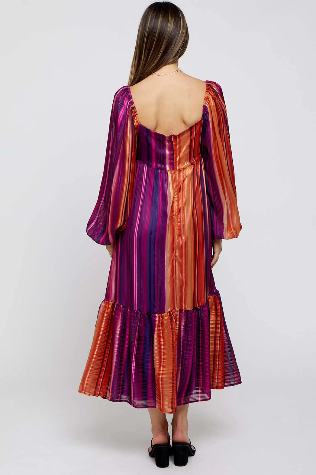 Plum Striped Maternity Midi Dress - Image 4