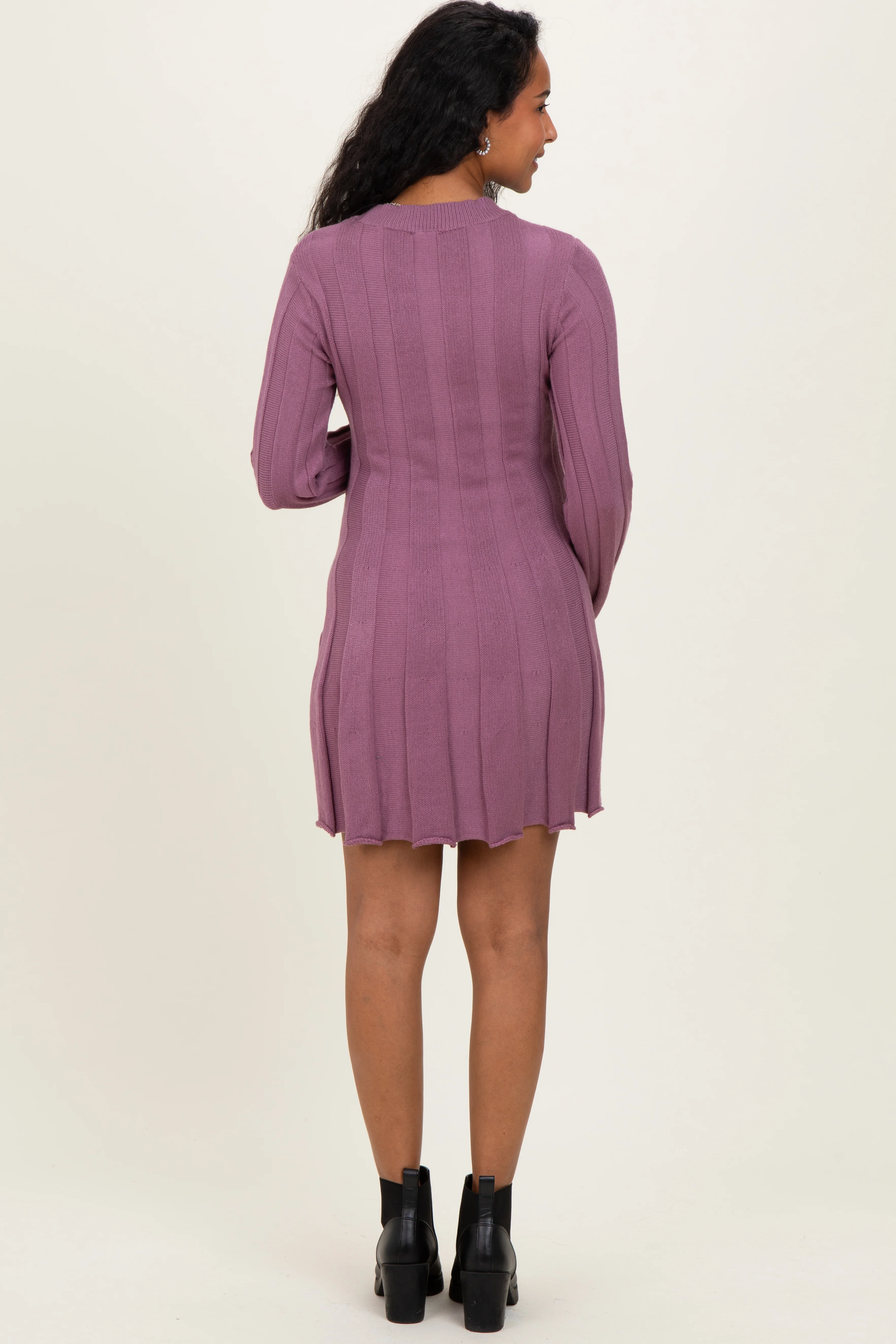 Plum Wide Rib Maternity Mini Sweater Dress - Image 4