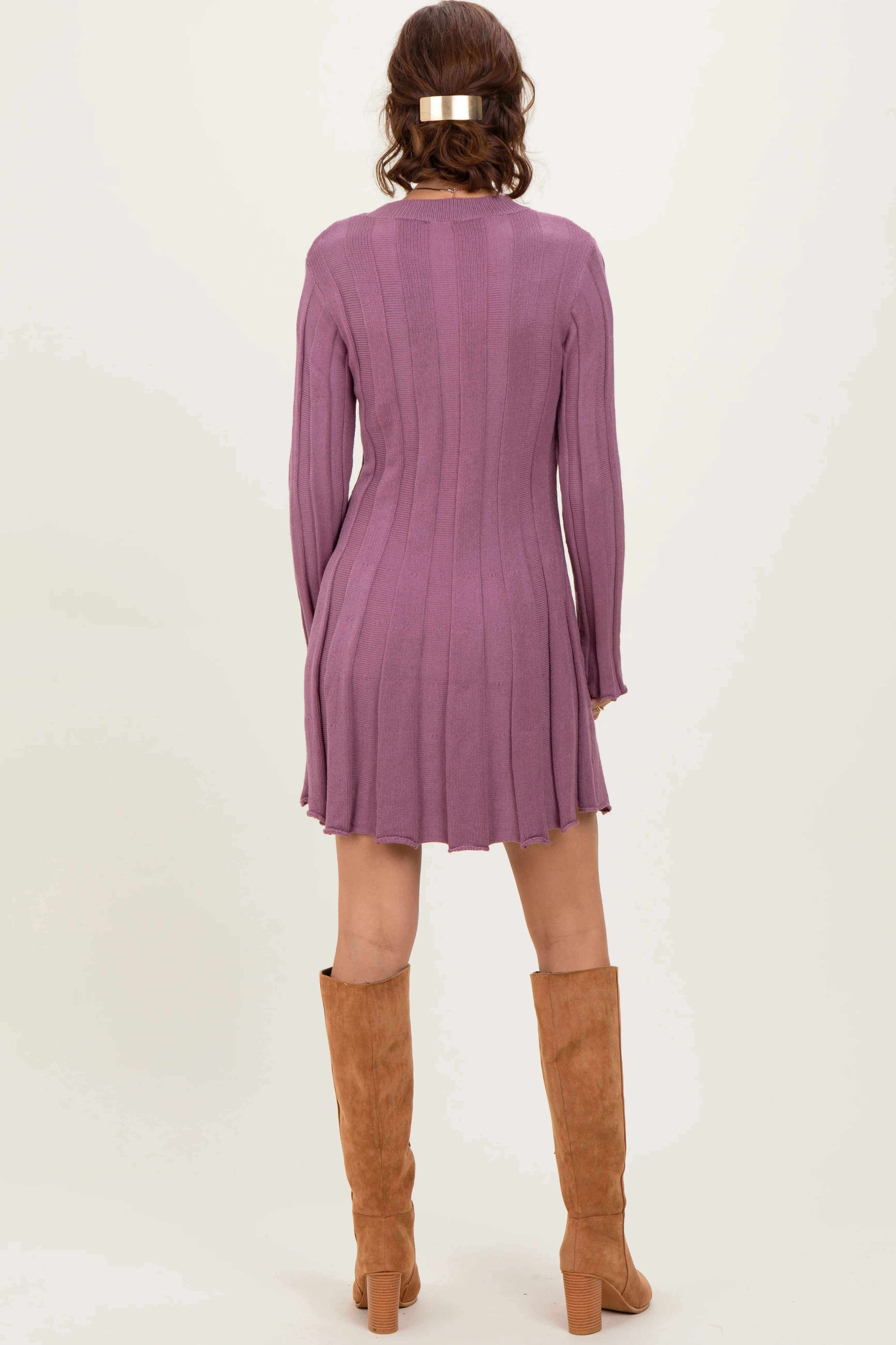 Plum Wide Rib Mini Dress - Image 5