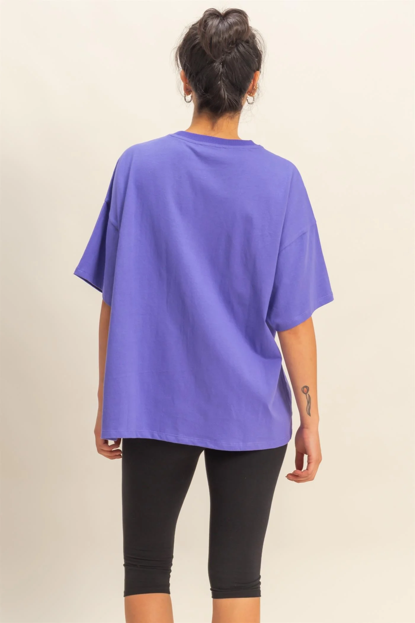 Purple Crew Neck Short Sleeve Oversized T-Shirt - Image 3