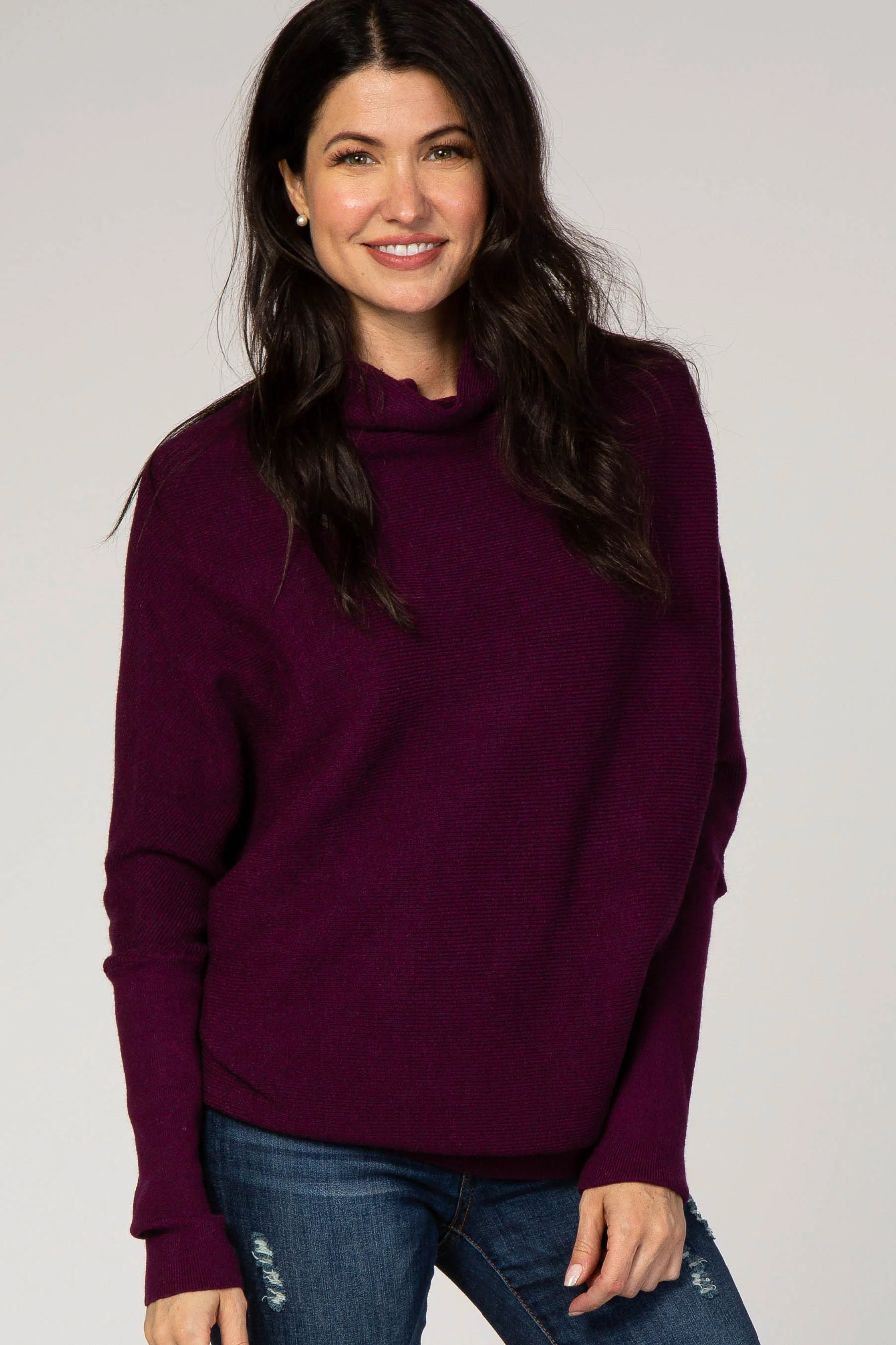 Purple Funnel Neck Dolman Sleeve Maternity Sweater - Image 5