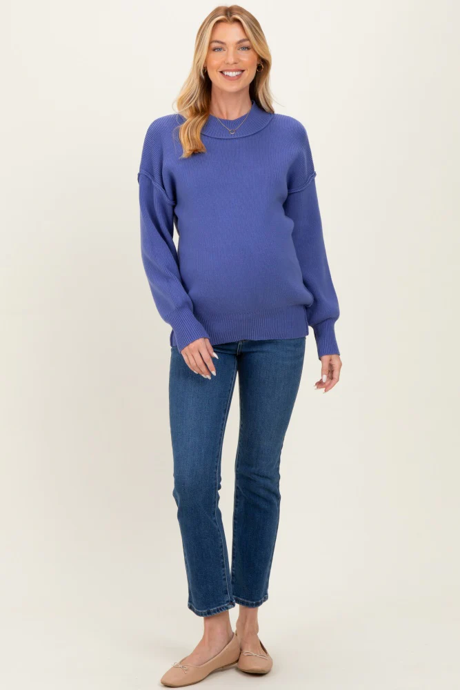 Purple Wide Neck Drop Shoulder Maternity Sweater - Image 4