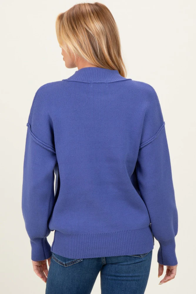Purple Wide Neck Drop Shoulder Maternity Sweater - Image 7
