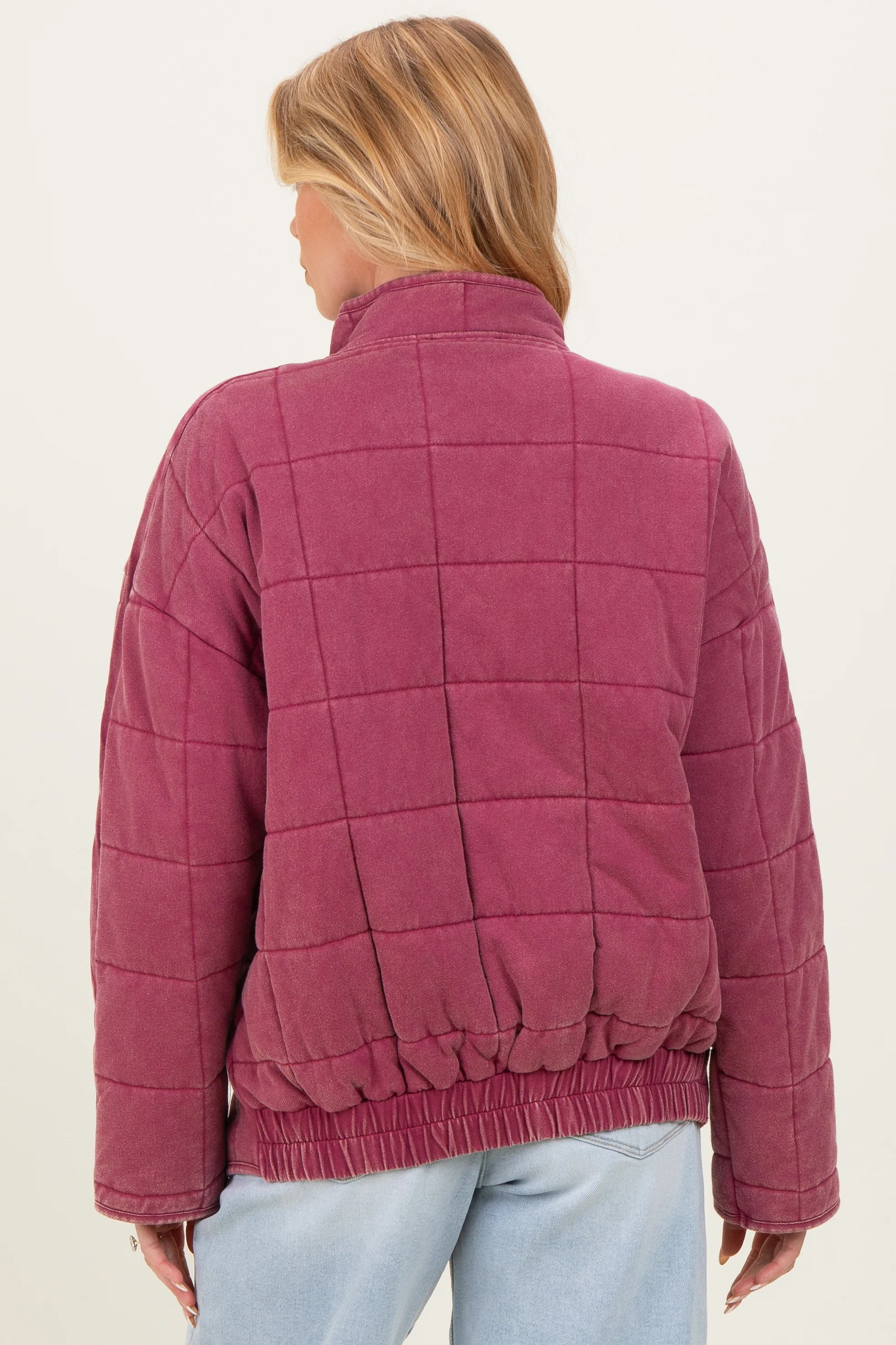 Raspberry Oversized Quilted Maternity Jacket - Image 4