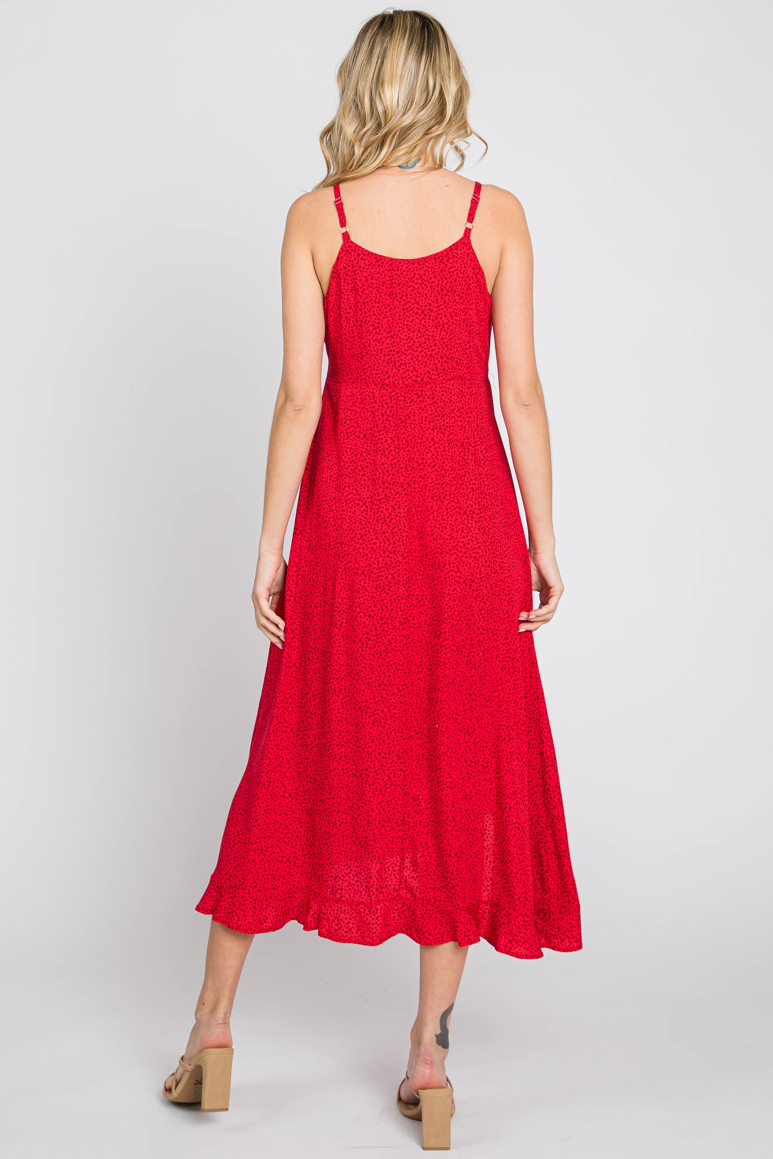 Red Animal Print Wrap Midi Dress - Image 5