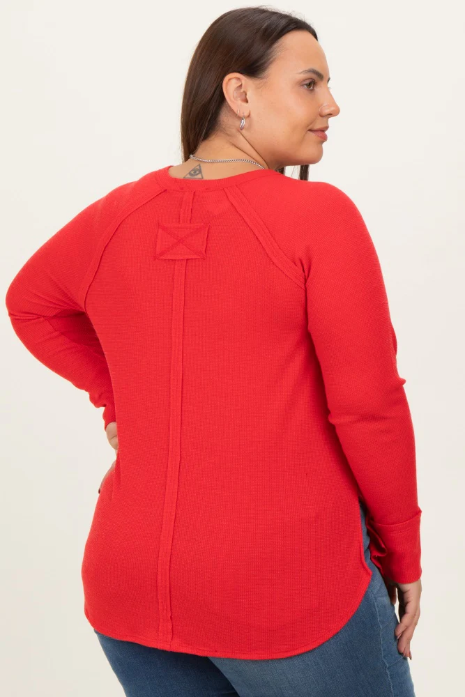 Red Baby Waffle Knit Long Sleeve Plus Top - Image 4