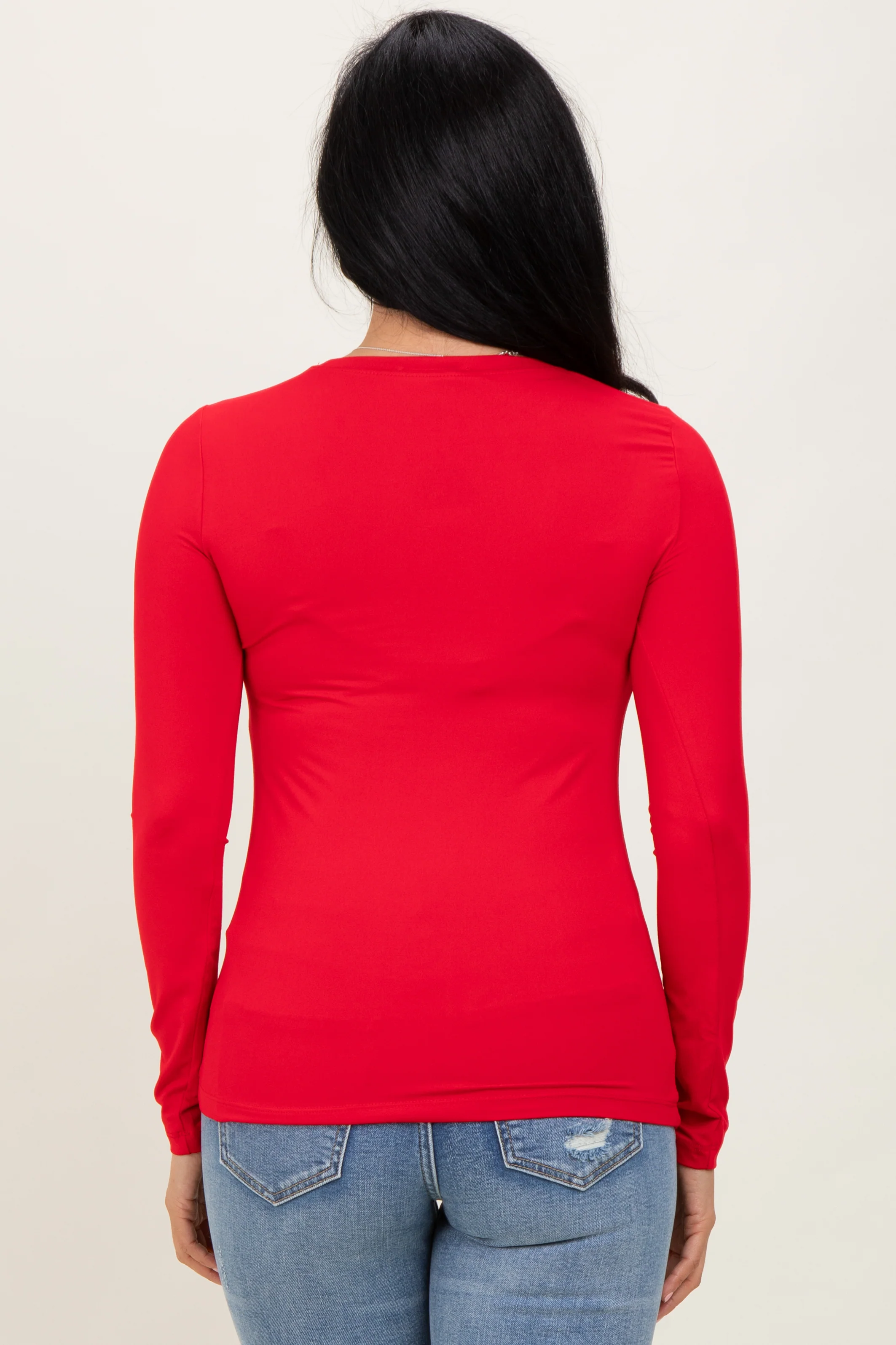 Red Basic Long Sleeve Top - Image 4