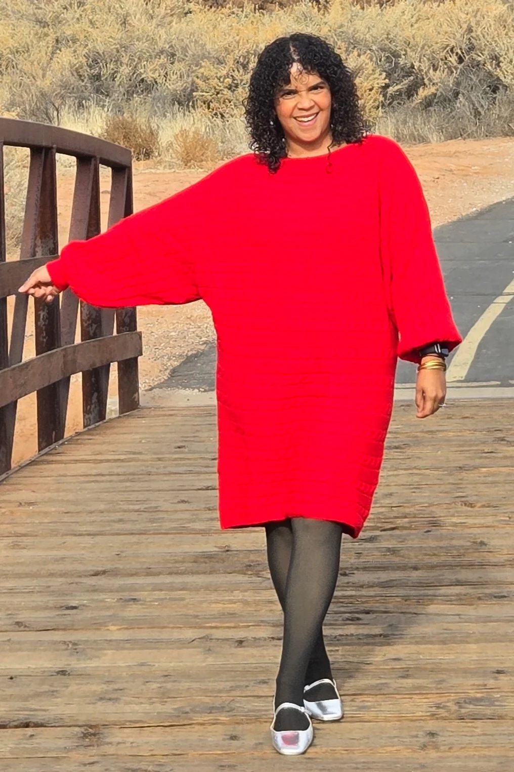 Red Cable Knit Dolman Sleeve Sweater Mini Dress - Image 5