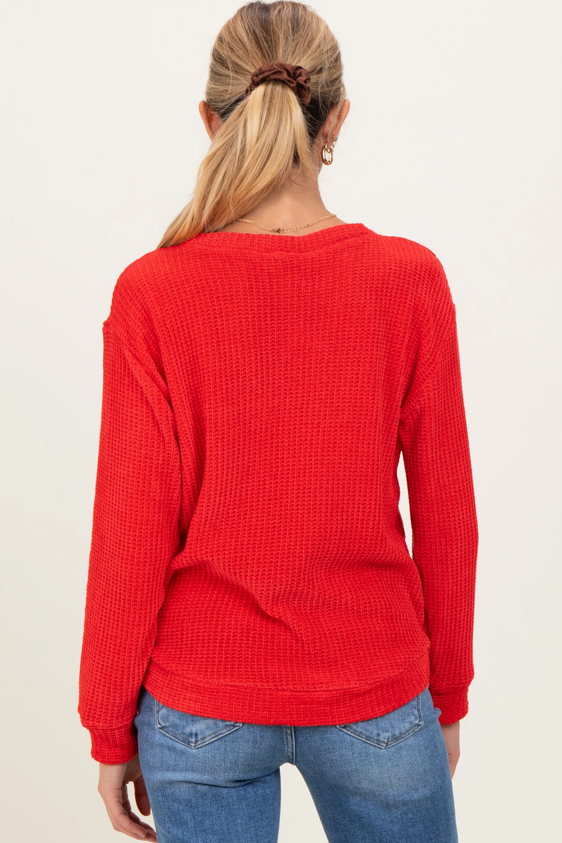 Red Chenille Knit Maternity Sweater - Image 4