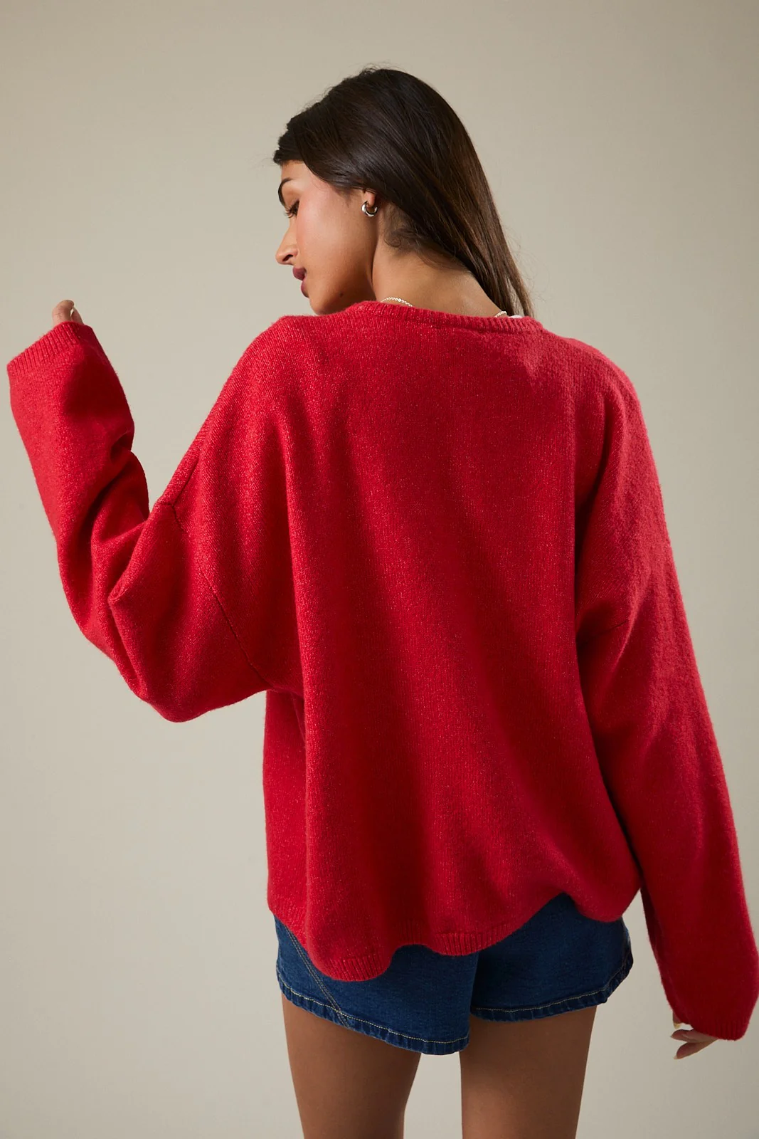 Red Classic Crew Neck Button Cardigan - Image 3