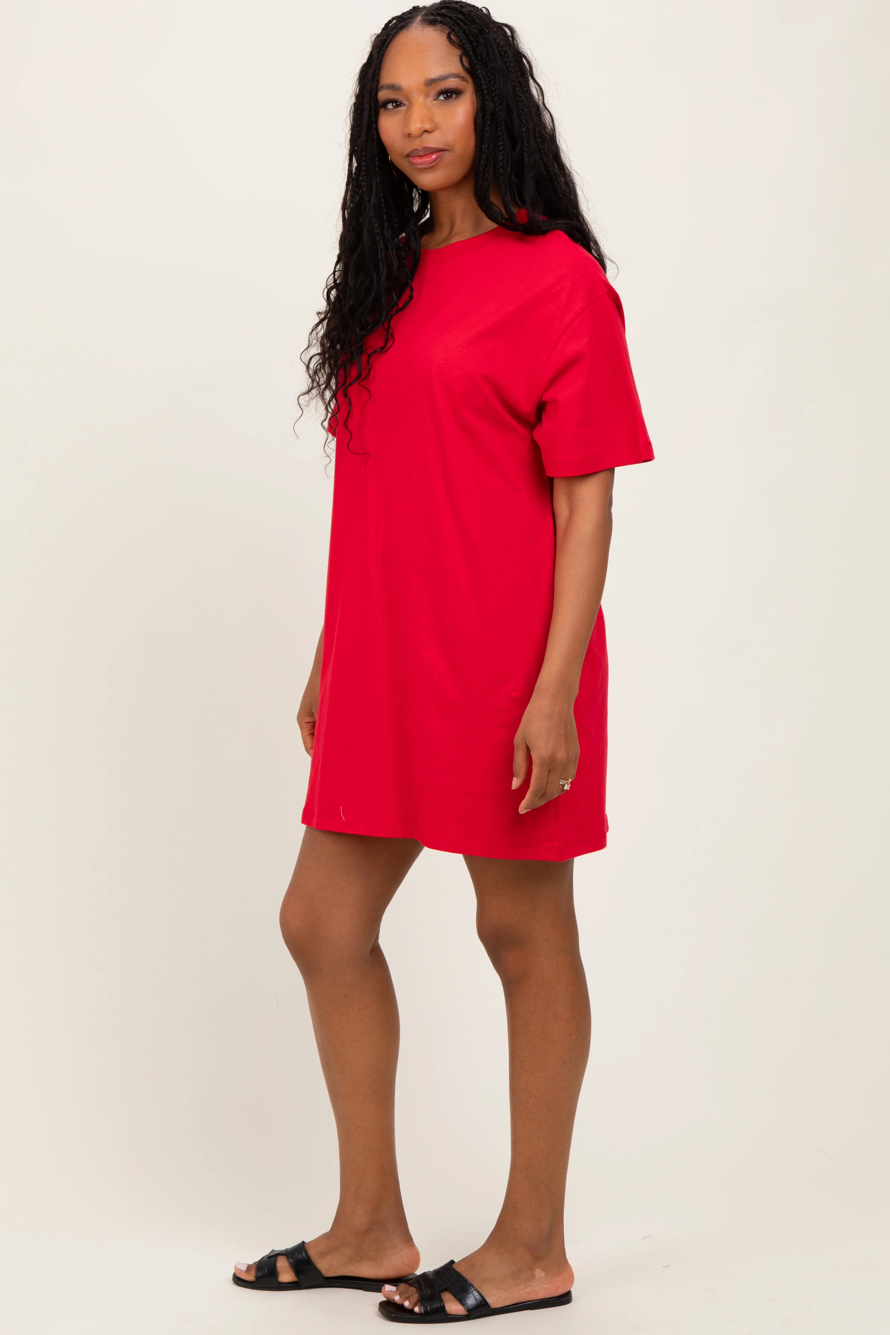 Red Crewneck Short Sleeve T-Shirt Dress - Image 3