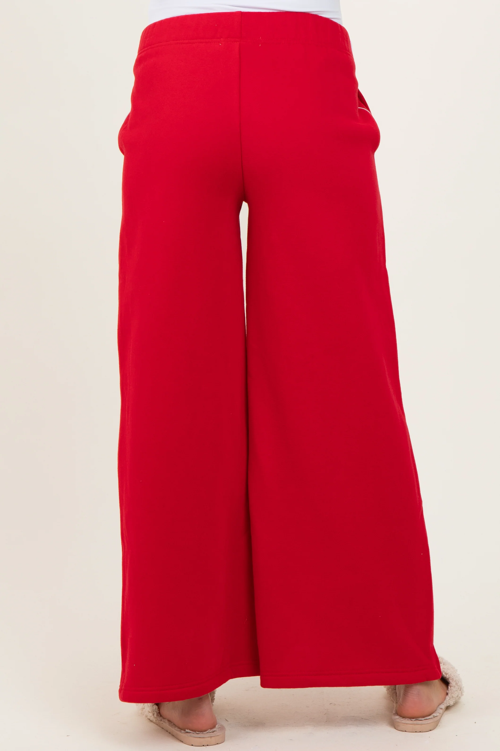 Red Fleece Wide Leg Maternity Sweatpants - Image 4