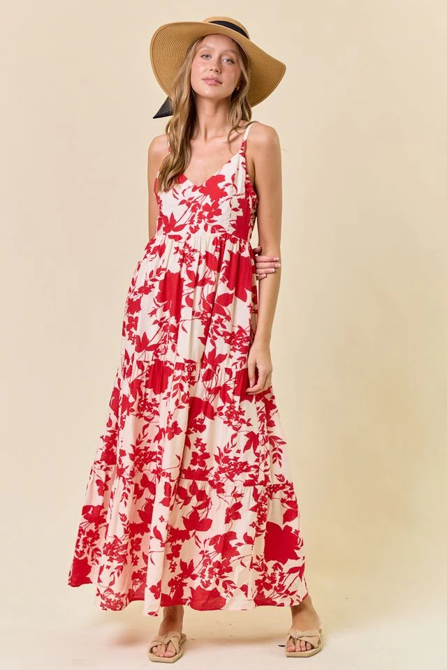 Red Floral Cutout Tie Back Maternity Maxi Dress - Image 5