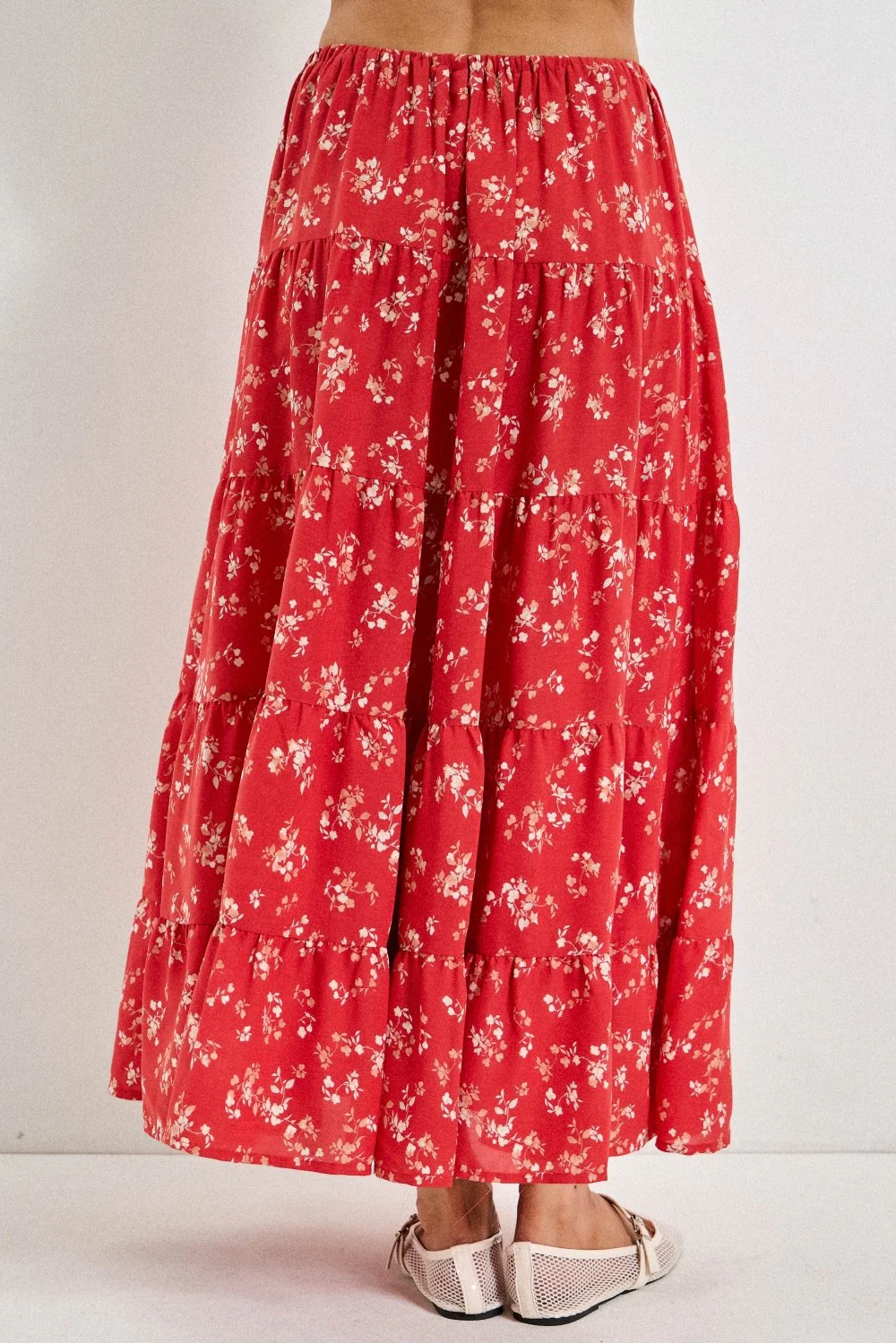 Red Floral Tiered Maxi Skirt - Image 4