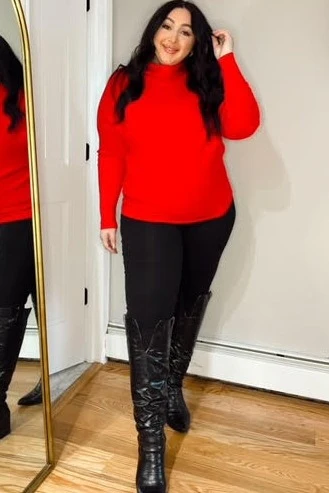 Red Funnel Neck Dolman Sleeve Maternity Sweater - Image 7
