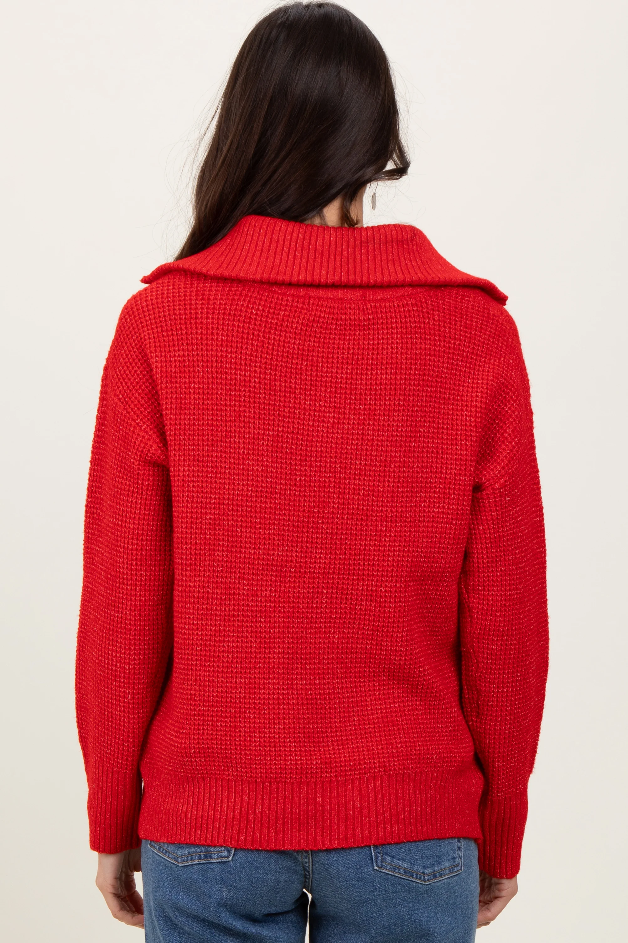 Red Half Zip Pullover Sweater - Image 4