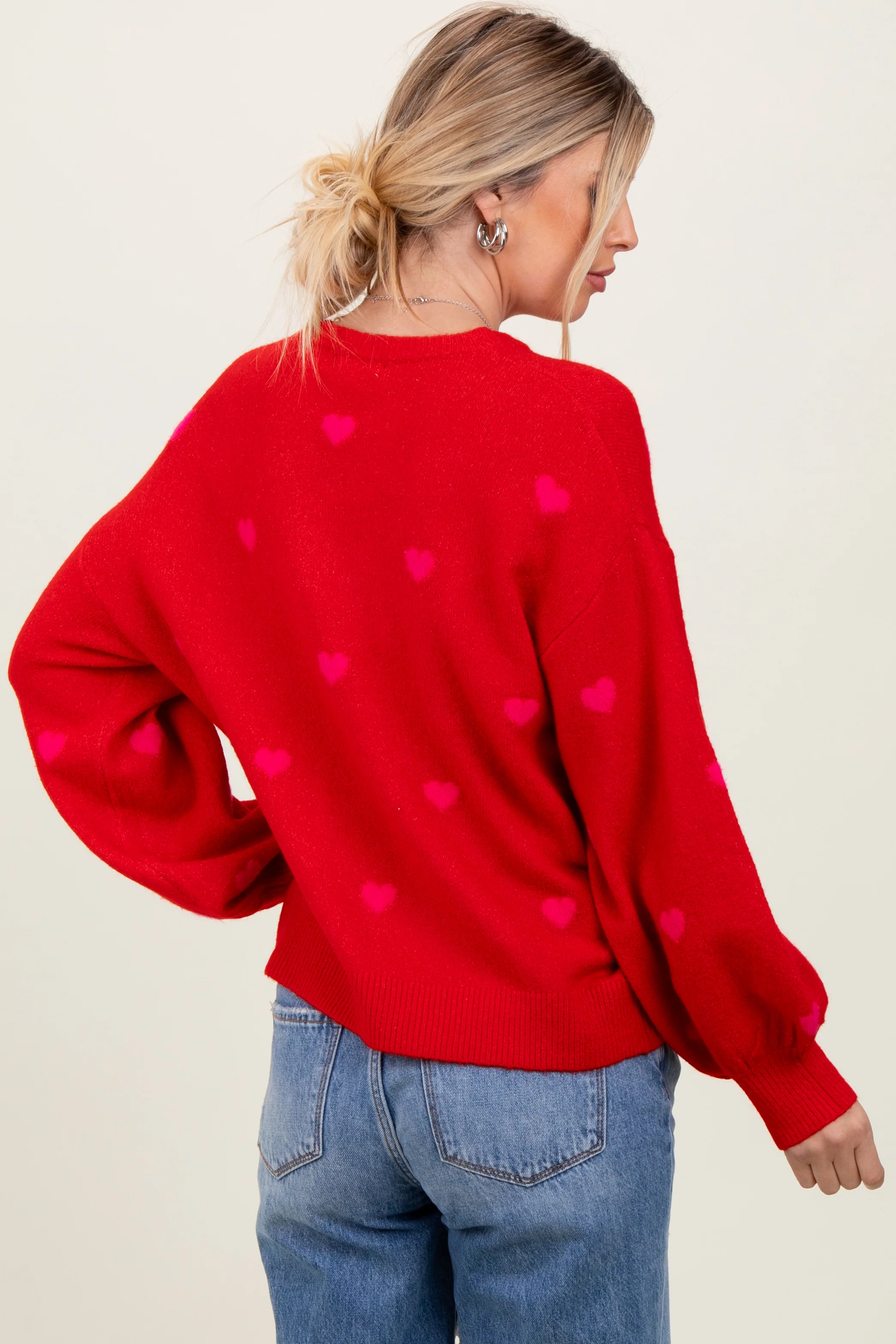 Red Heart Print Oversized Sweater - Image 4