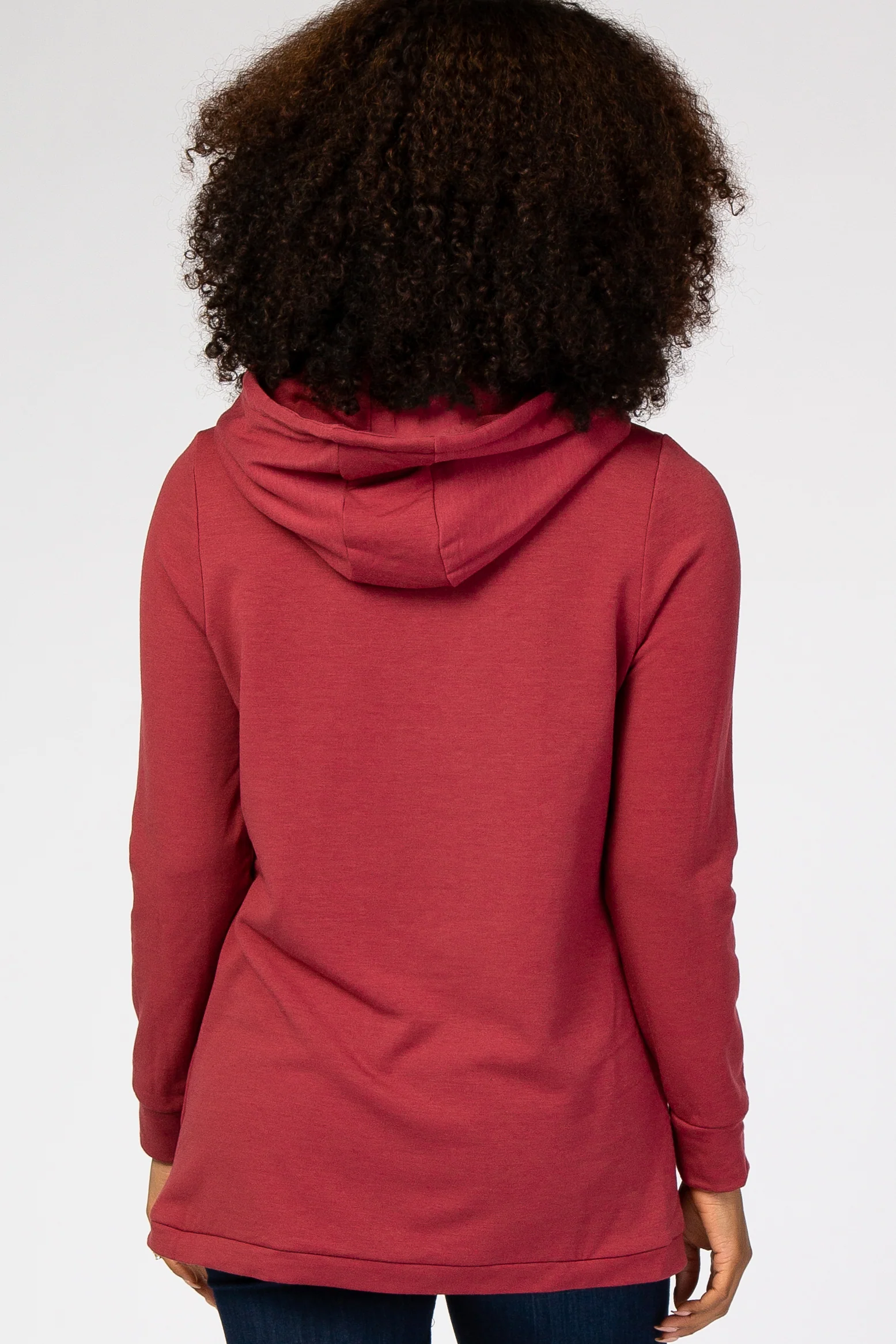 Red Layered Front Nursing Fleece Hoodie - Image 3