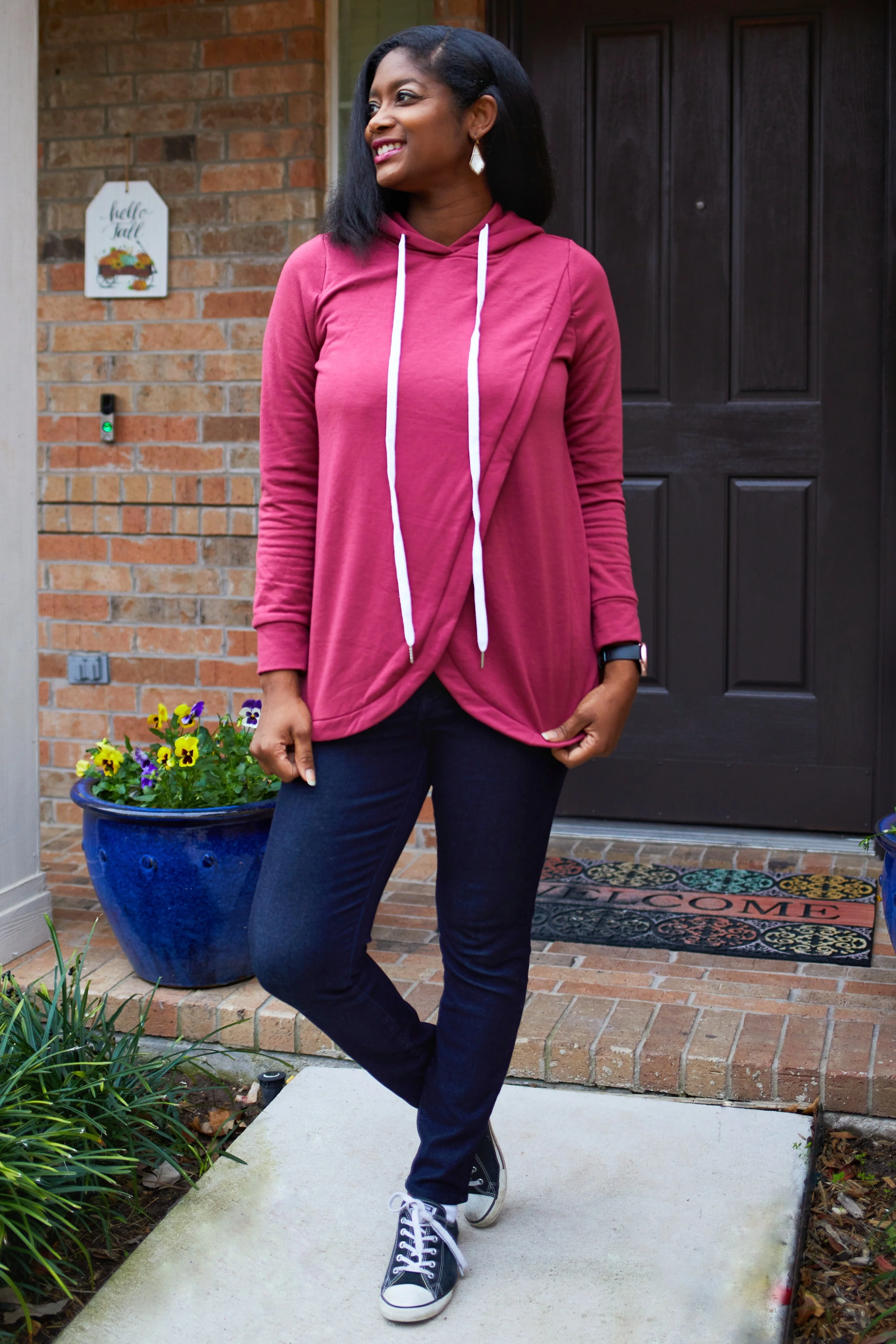 Red Layered Front Nursing Fleece Hoodie - Image 7
