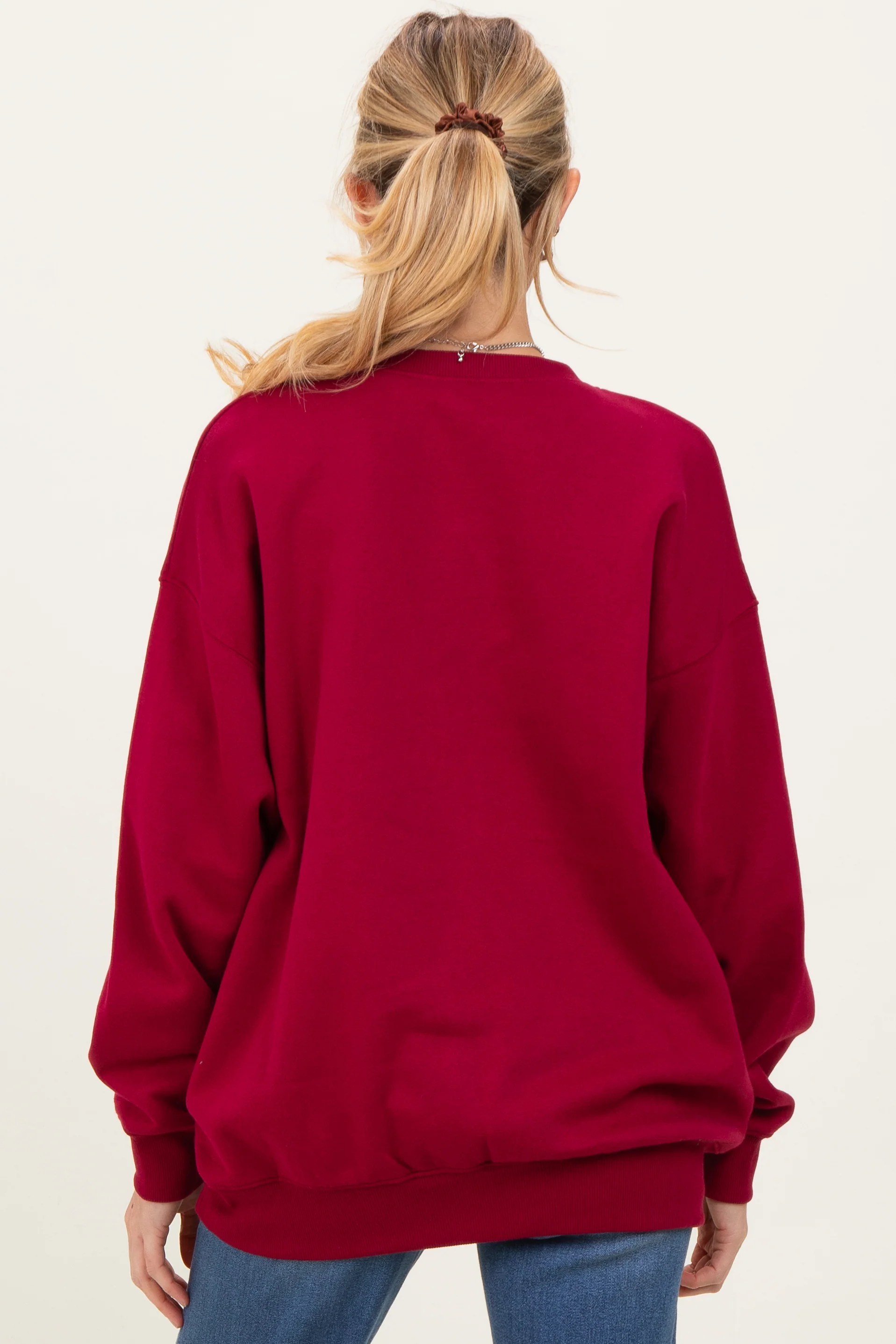 Red Oversized Maternity Fleece Sweatshirt - Image 4